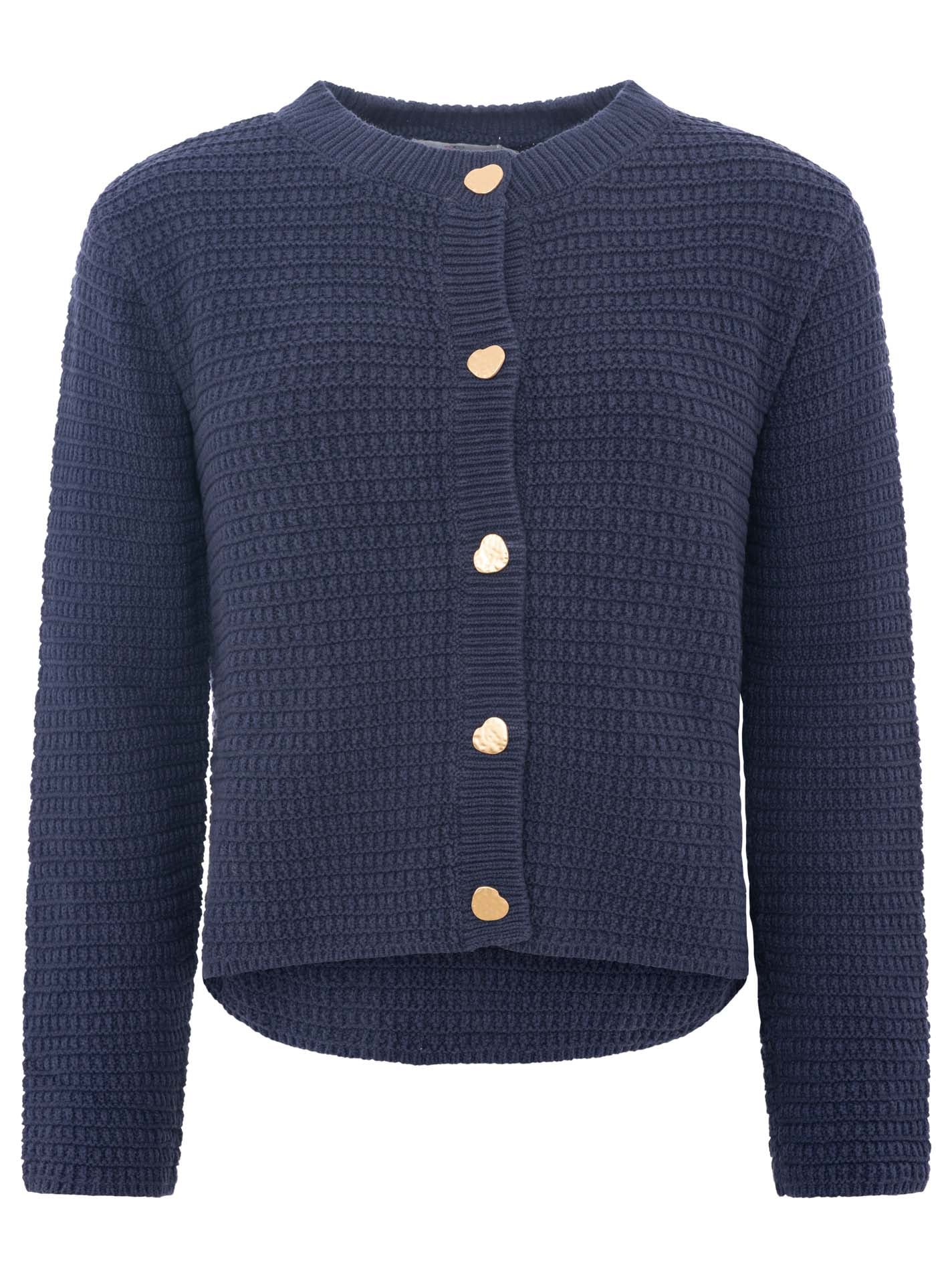 Zwillingsherz Strickjacke »"Herz Knopf"« mit Lockstrickmuster und Herzknöpfen in goldfarben