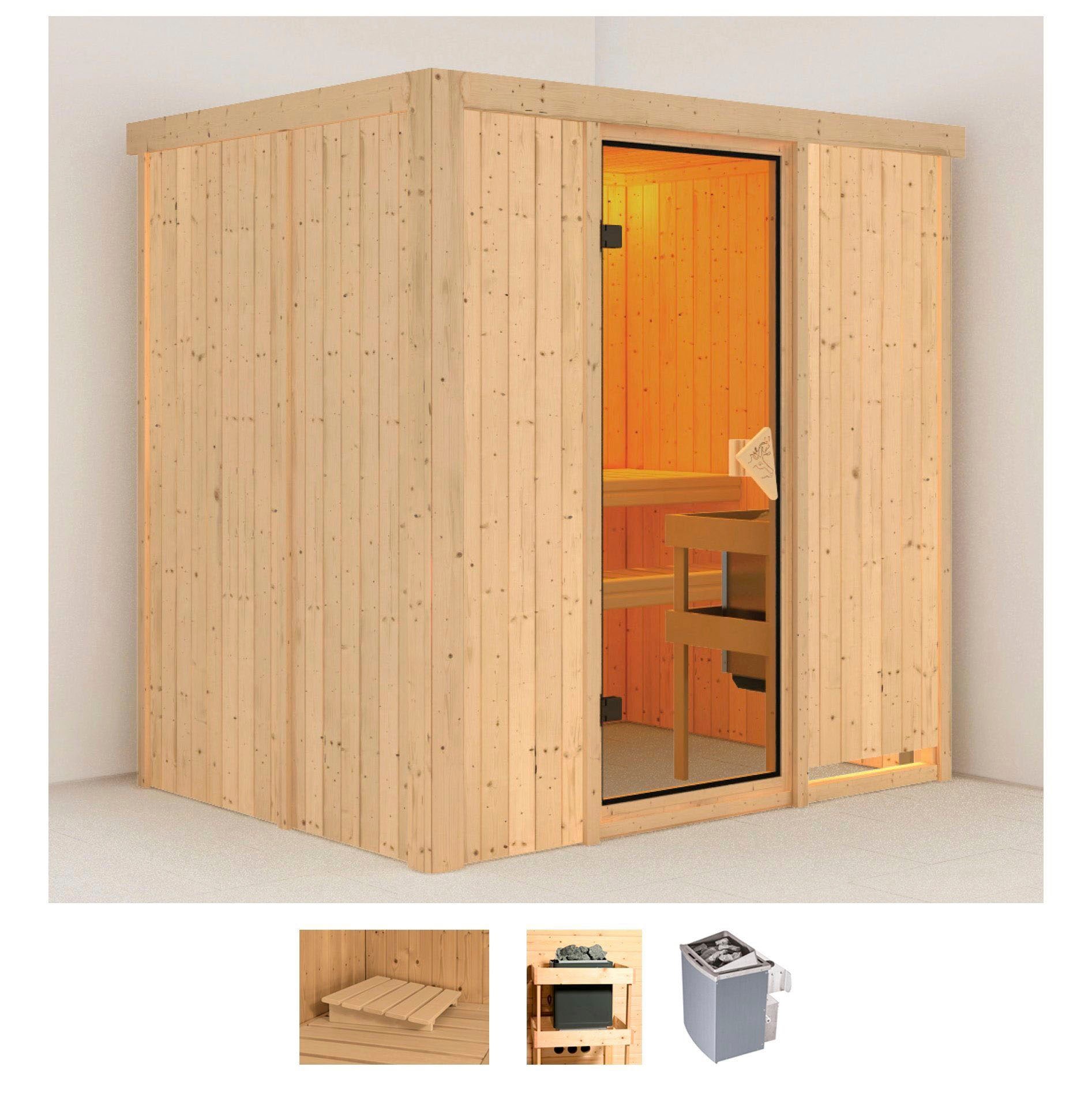 Karibu Sauna "Bedine" Set, Ofen 9 kW integr. Strg