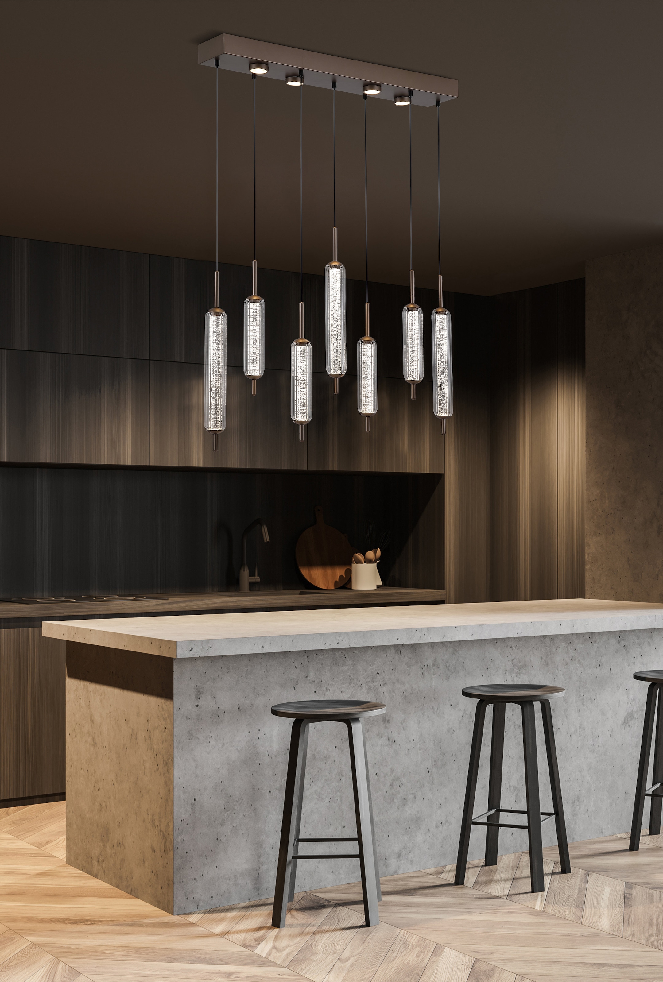 Searchlight LED Pendelleuchte »Cattail 7Lt LED-Pendelleuchte aus Latte-Metall mit klarem Glas« LED-Modul 1 Stk.