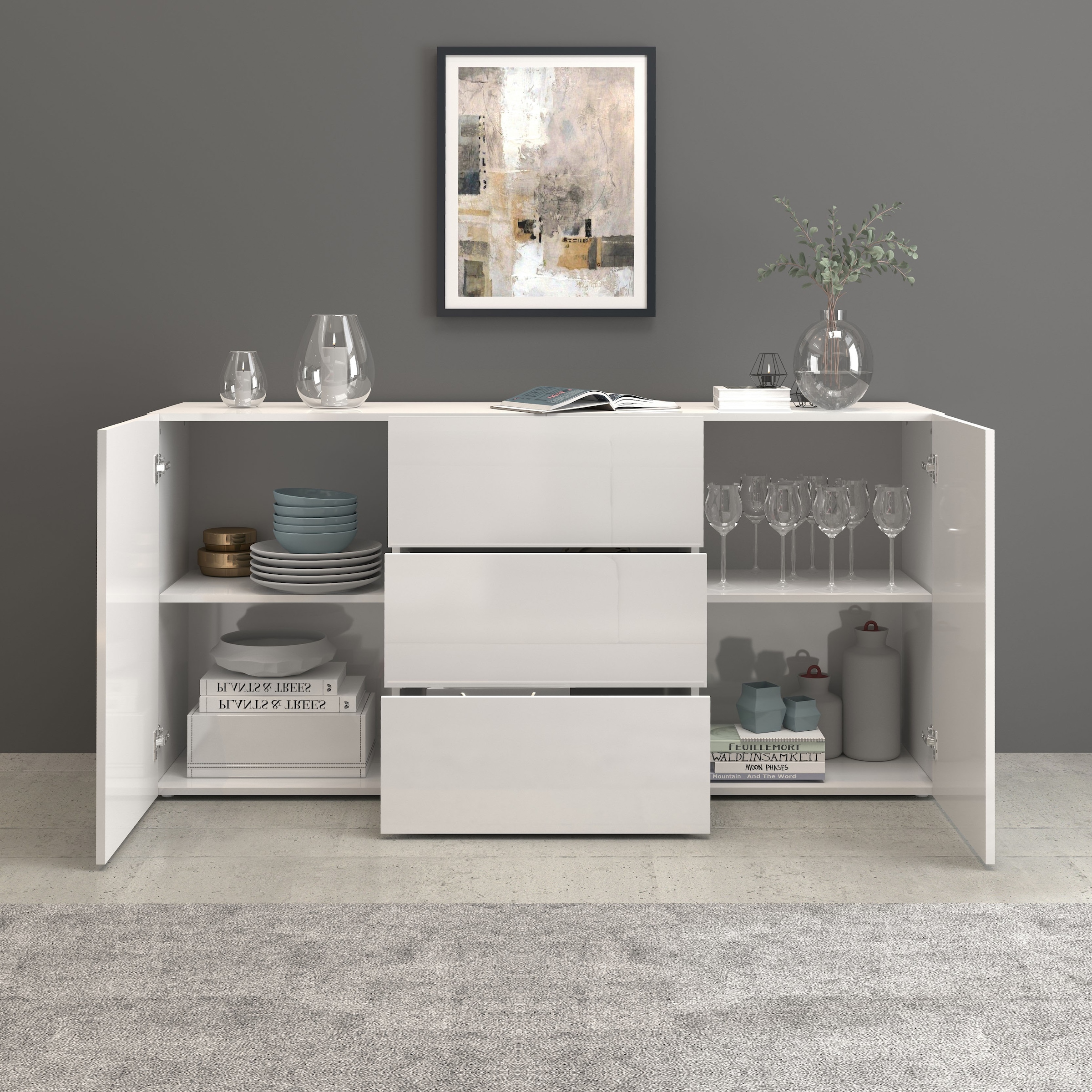 INOSIGN Sideboard »Egypt, Kommode, Schrank, Kredenz, grifflos«, 2 Türen, 3 Schubkästen, kompl. Hochglanz lackiert Breite 160