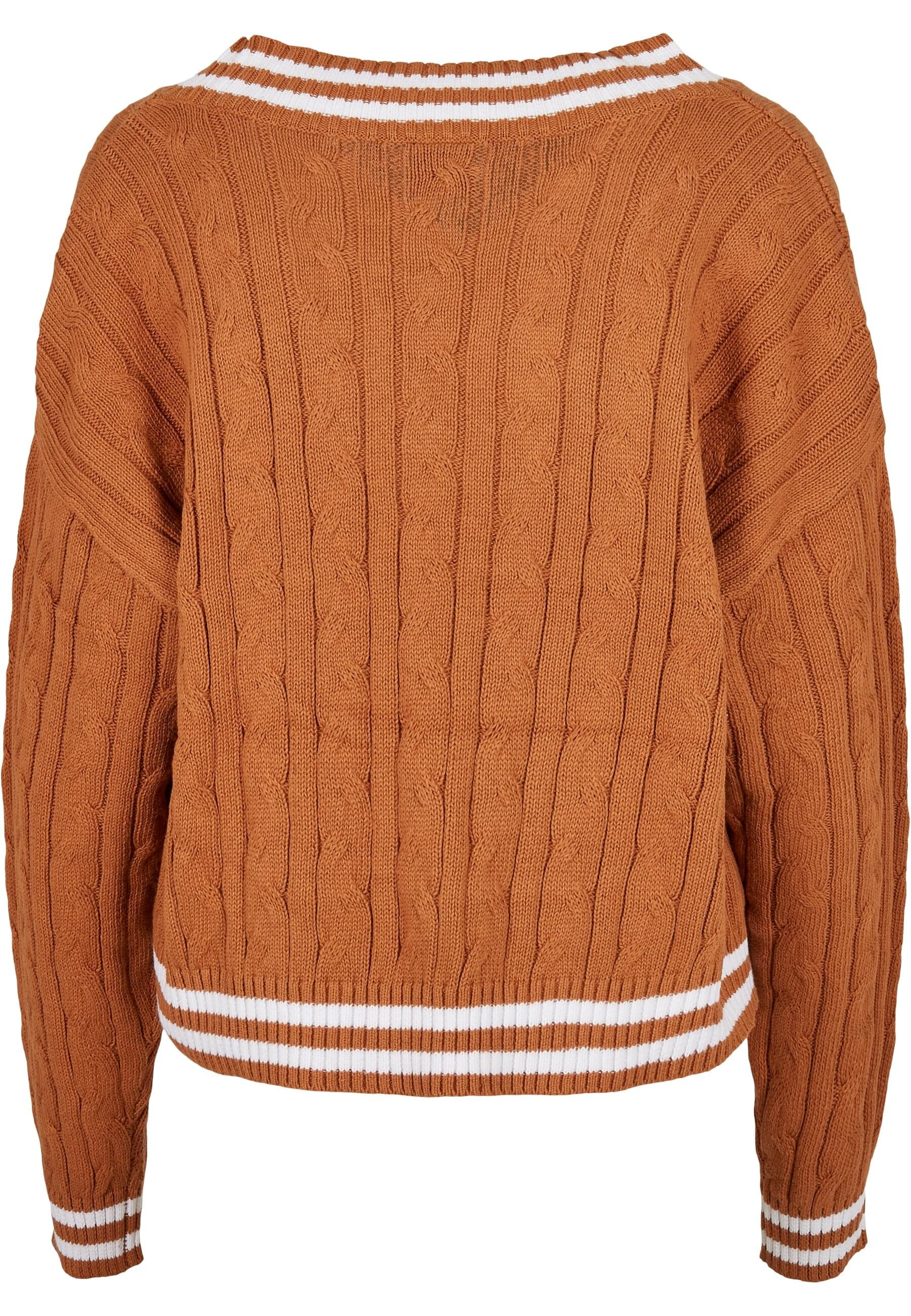 URBAN CLASSICS Rundhalspullover »Urban Classics Damen Ladies Short V-Neck College Sweater«, (1 tlg.)