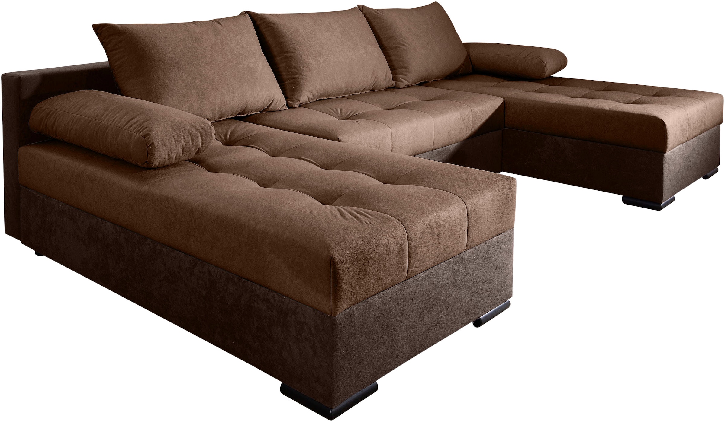 COLLECTION AB Wohnlandschaft »Josy U-Form, Breite 269 cm, Flachgewebe, Struktur, Cord & Cord/Mix«, (Cord-/Mix), inkl. Bettfunktion, Bettkasten, mit 3 gleich großen Rückenkissen