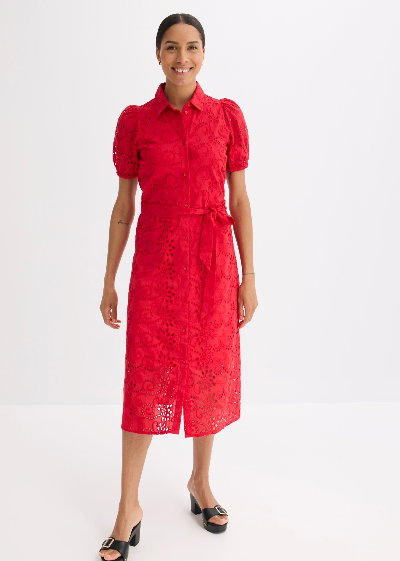 bonprix Blusenkleid aus reiner Baumwolle, mit Lochstickerei