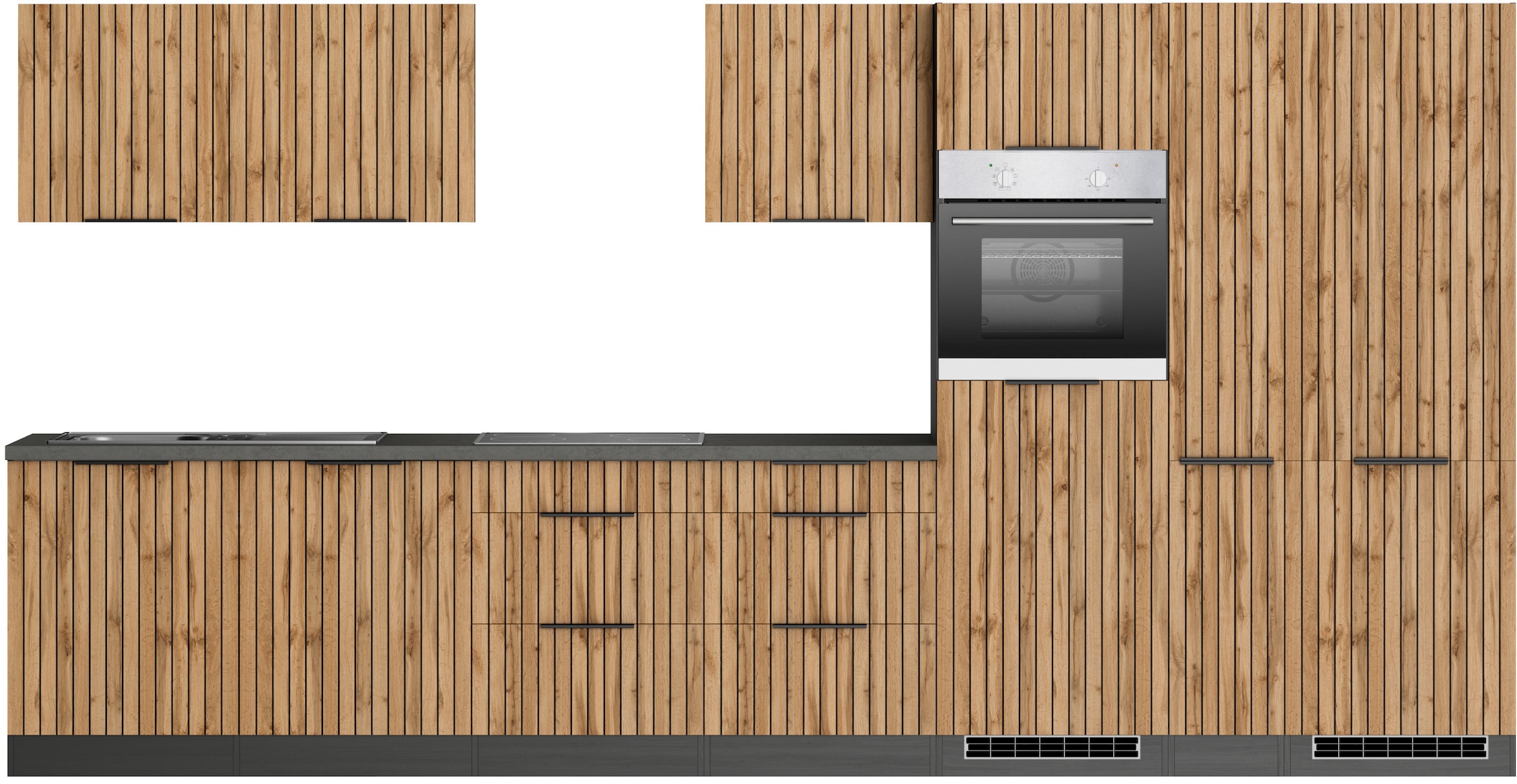 KOCHSTATION Küchenzeile »KS-Lagos, Breite 390 cm, wahlweise mit E-Geräten« Ceran-oder Induktionskochfeld, Spüle edelstahl oder schwarz
