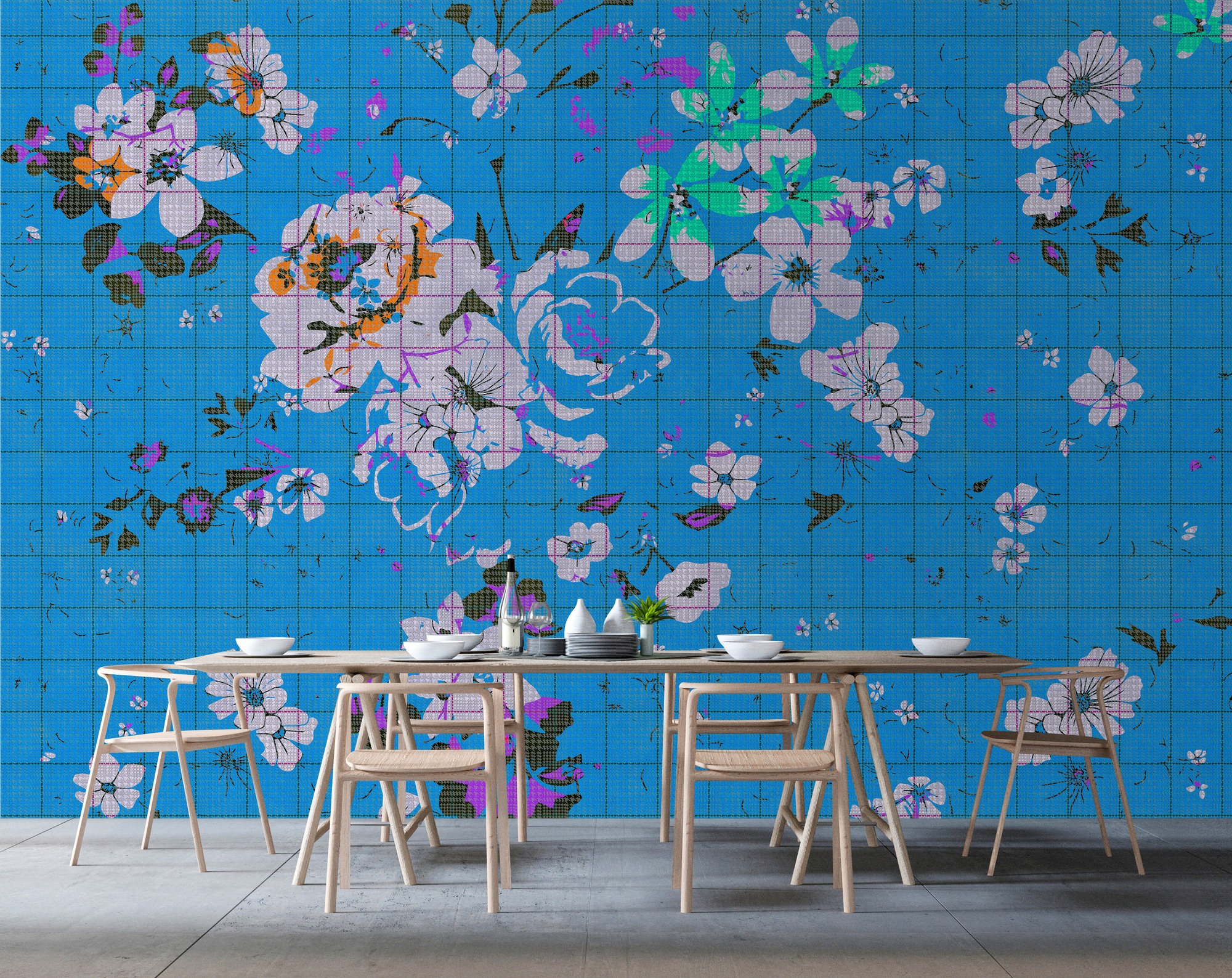 living walls Fototapete »Walls by Patel Flower Plaid 3«, Vlies, Wand, Schräge