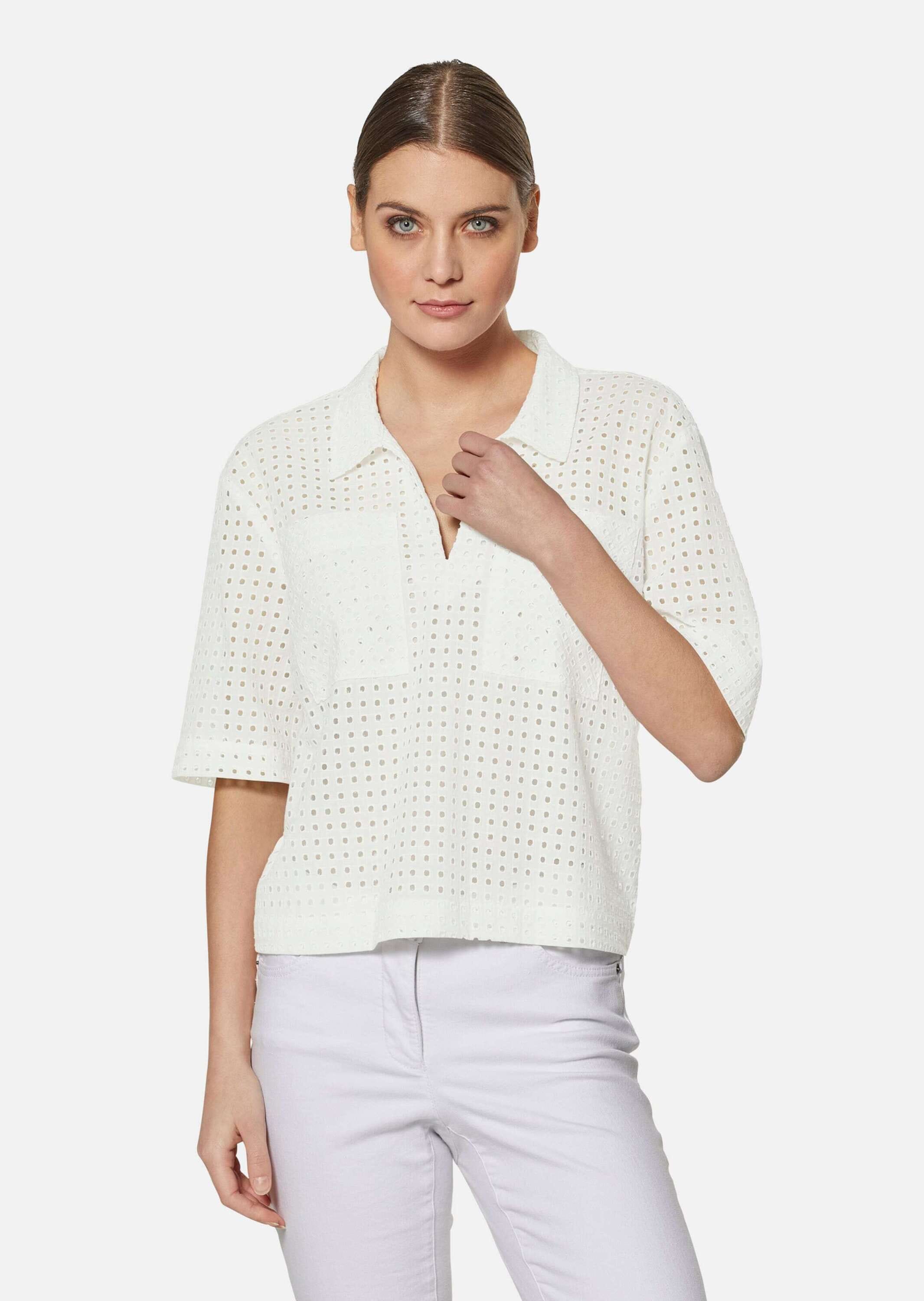 MADELEINE Kurzarmbluse »Bluse Kurzarm-Bluse im Boxy-Style mit Lochstickerei«