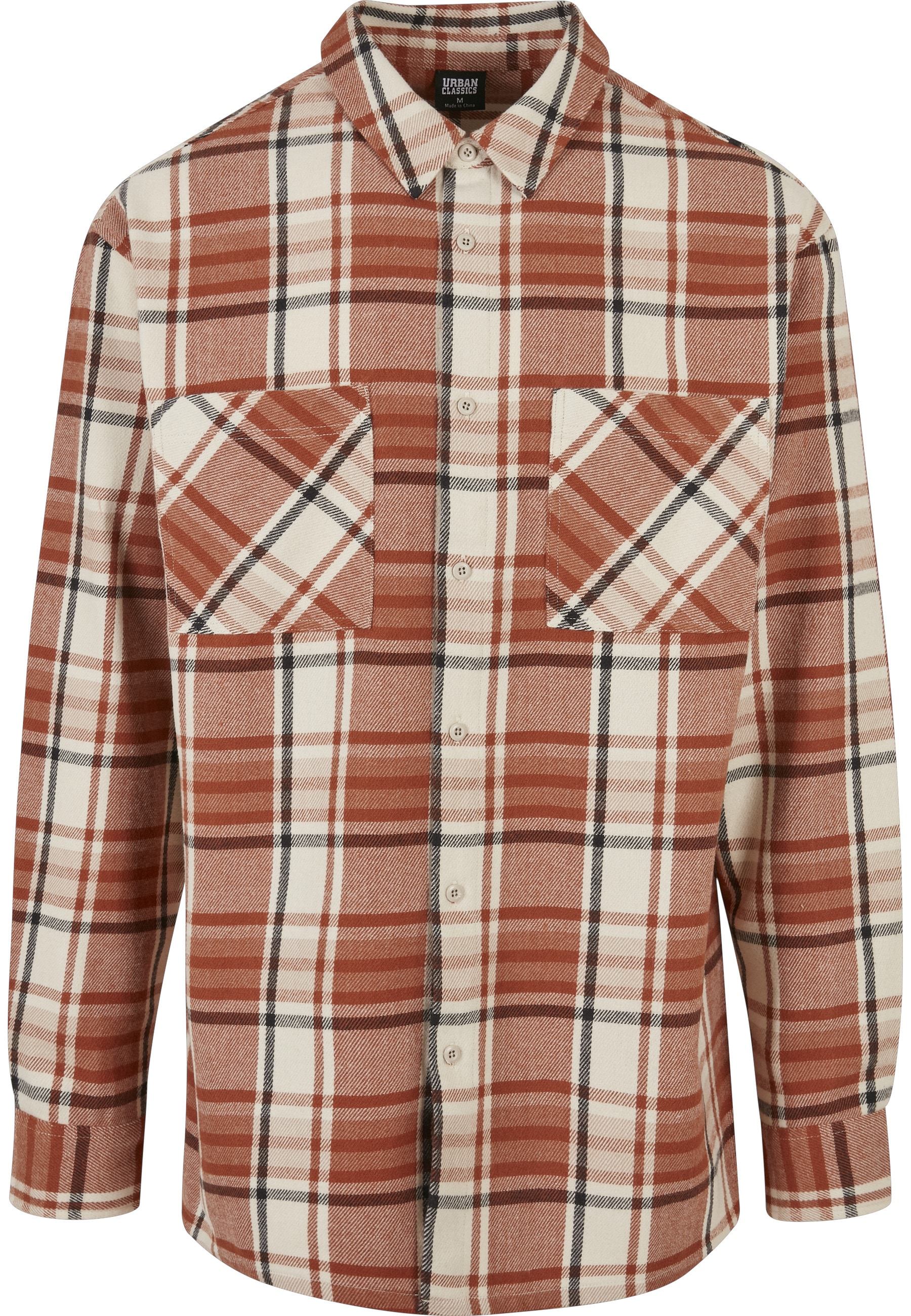 URBAN CLASSICS Langarmhemd "Urban Classics Herren Long Oversized Checked Leaves Shirt" 1 Stk.