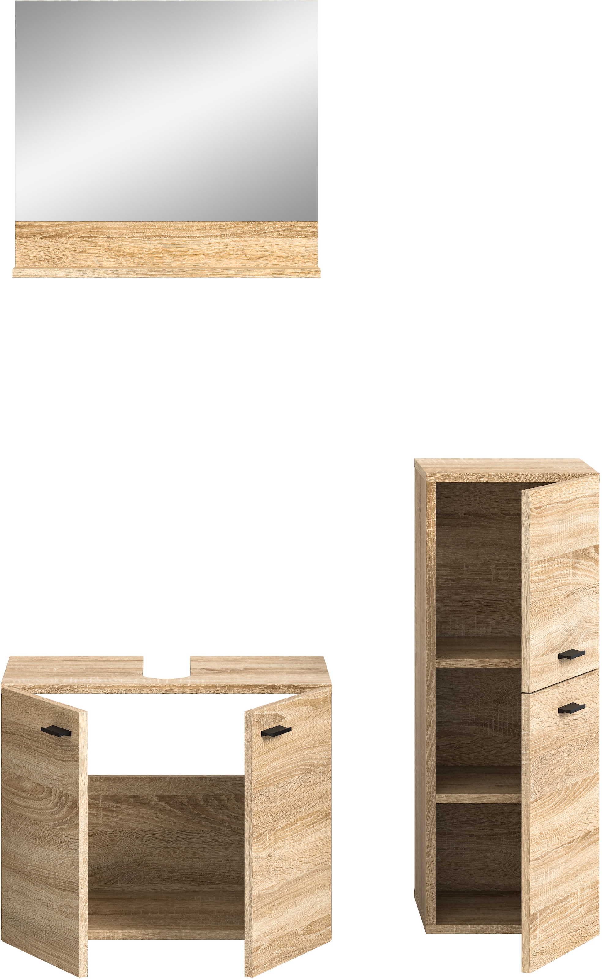 welltime Badmöbel-Set »Tampa, Breite 102cm, 3-teilig«, (3 St.), Waschbeckenunterschrank, Spiegel, Midischrank