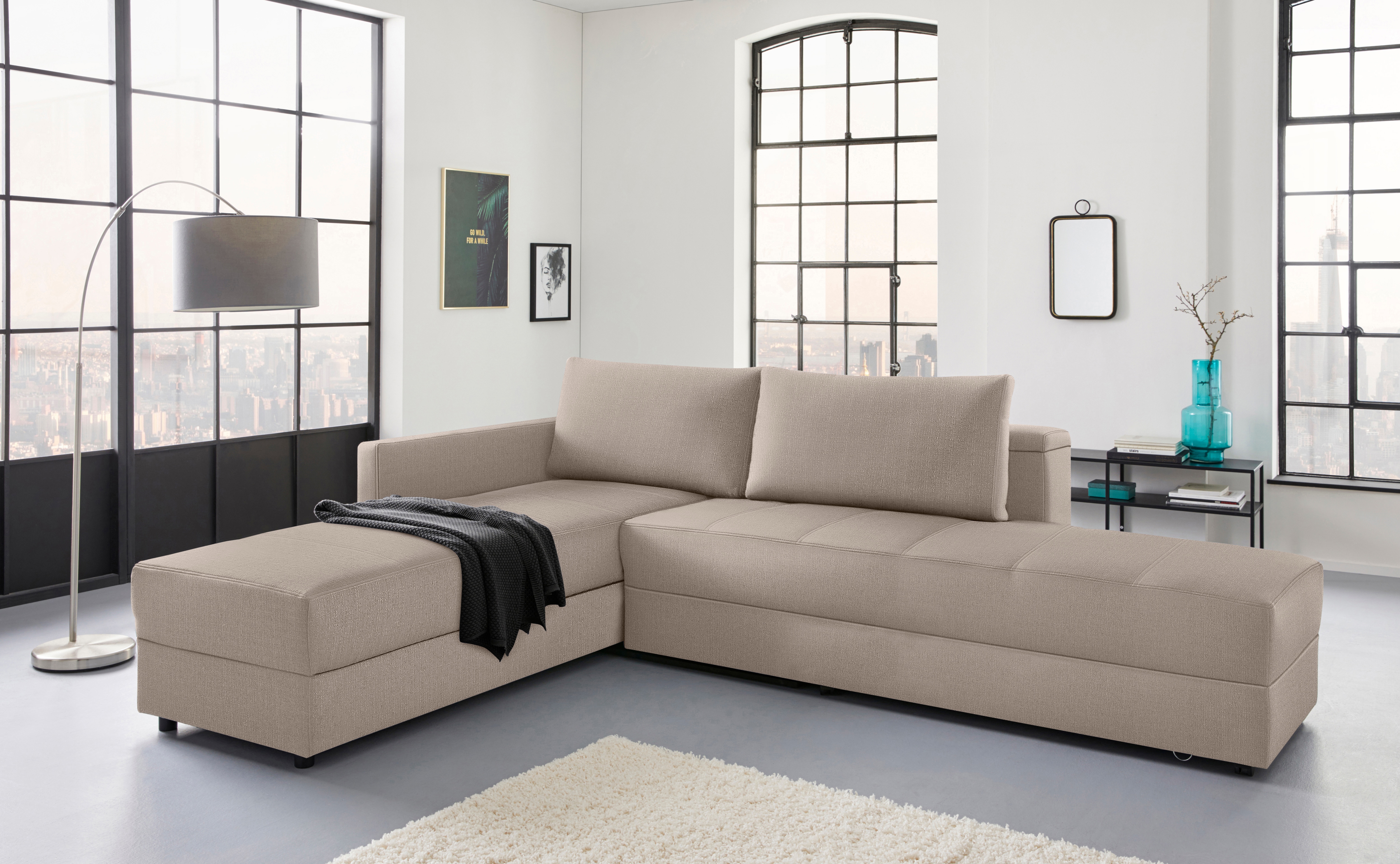 LOOKS by Wolfgang Joop Ecksofa "LooksIII L-Form" durch Drehfunktion zum Bett wandelbar, inklusive Staufach