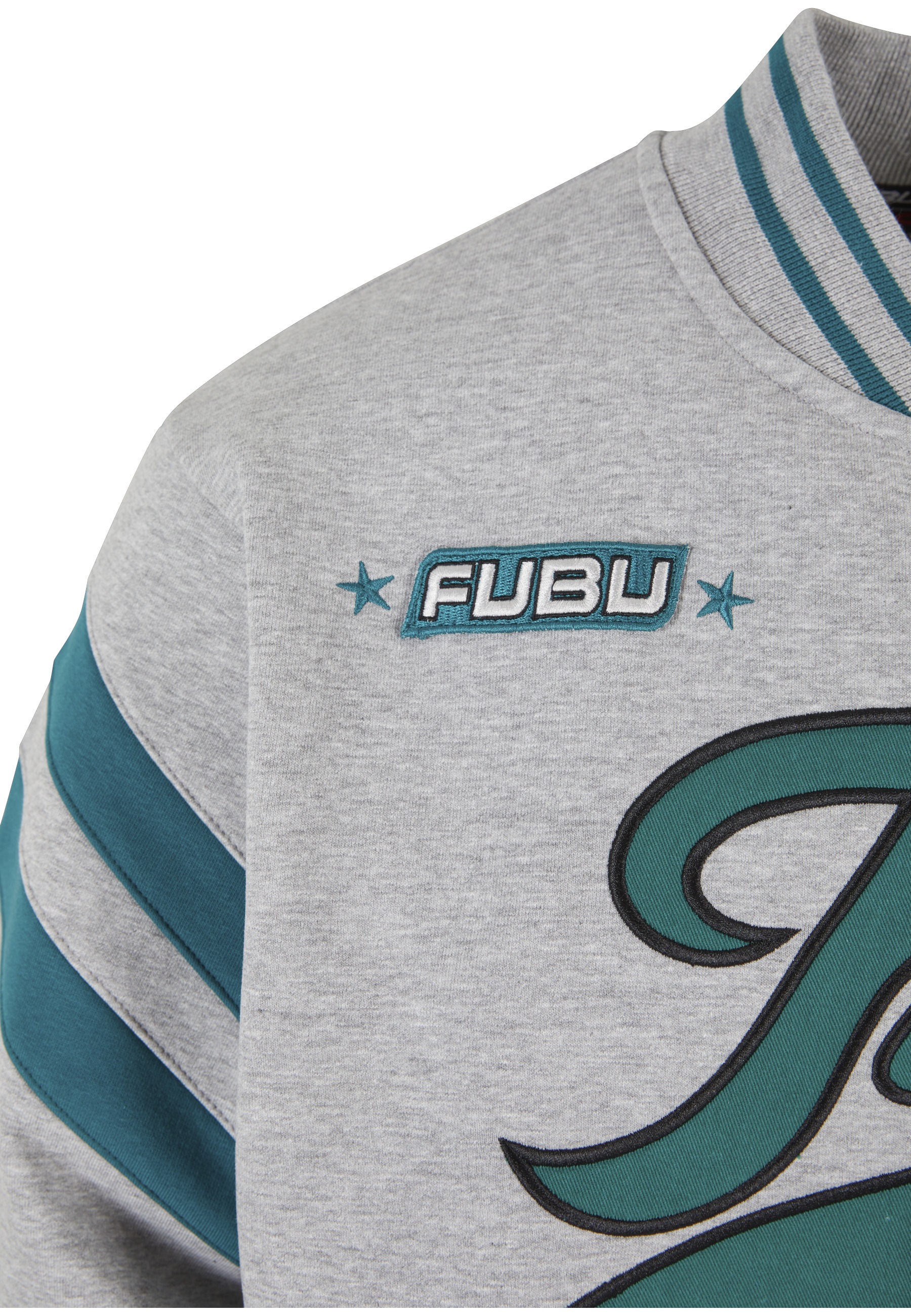 FUBU FM223-005-1 Varsity Jacket Heather Grey/Green Size M 3