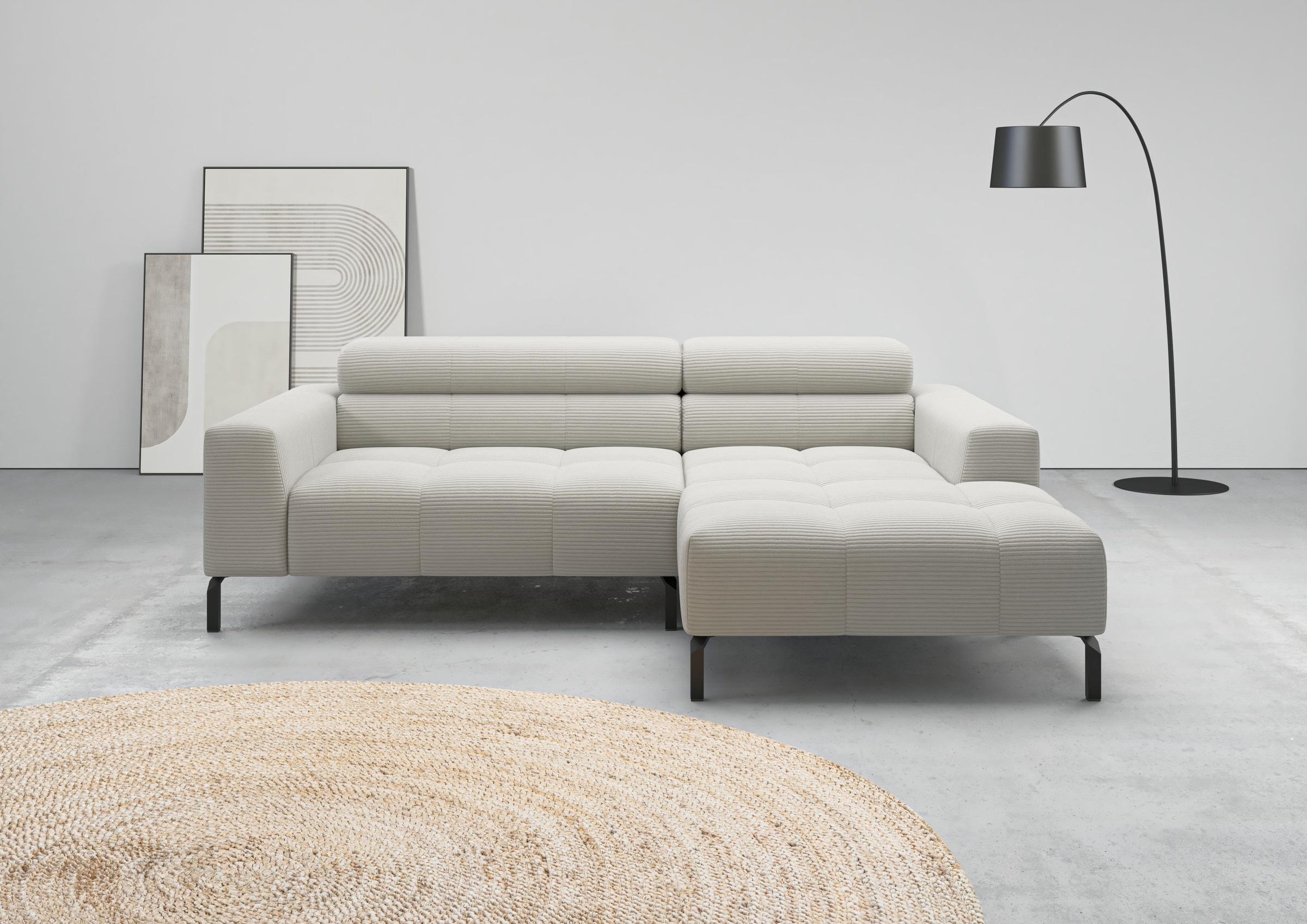 Home affaire Ecksofa "Claya, 223 cm breit, L-Form, Kopfteilverstellung" Moderne Steppung, weicher Polsteraufbau & saugroboterfreundliche Höhe