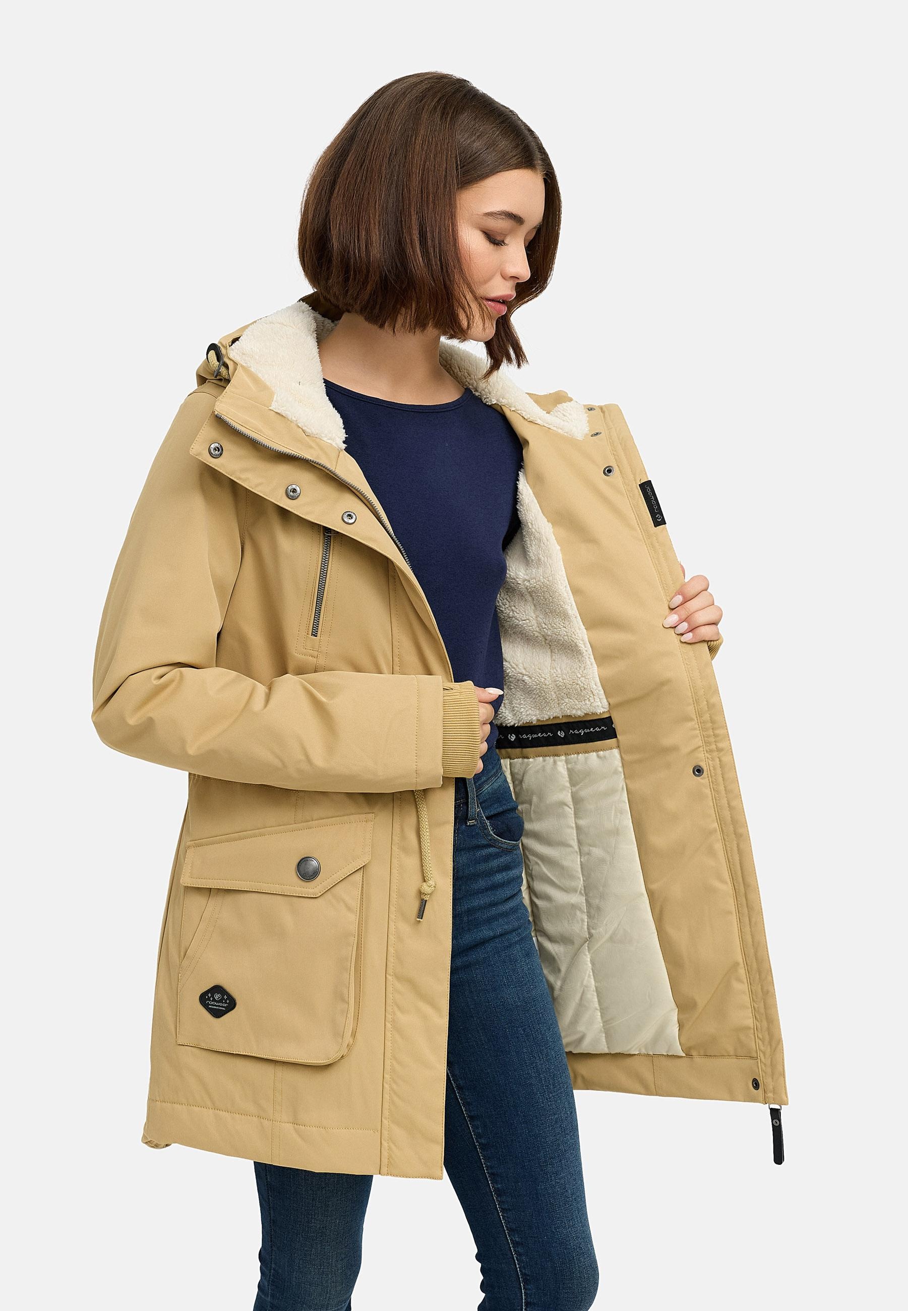 Ragwear Kurzmantel »Ellsa YOUMODO«, Winterparka mit auffälligen Taillenzugkordeln und Kapuze