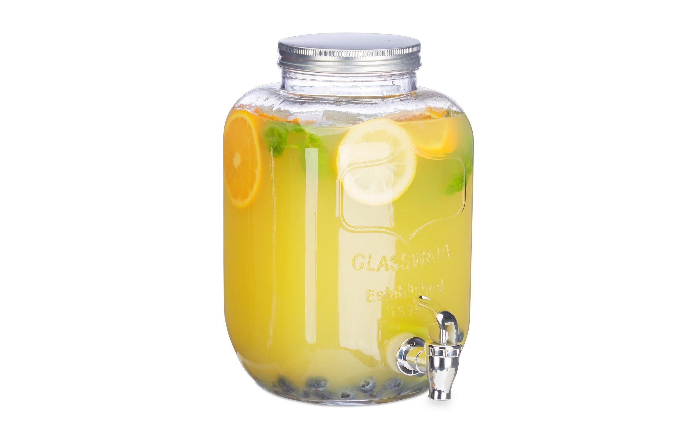 Relaxdays Transparent Getränkespender 5 L, Glas, Zapfhahn, Retro Saftspender Gastro, Vintage Limonadenspender Gartenparty, Klar - Image 4
