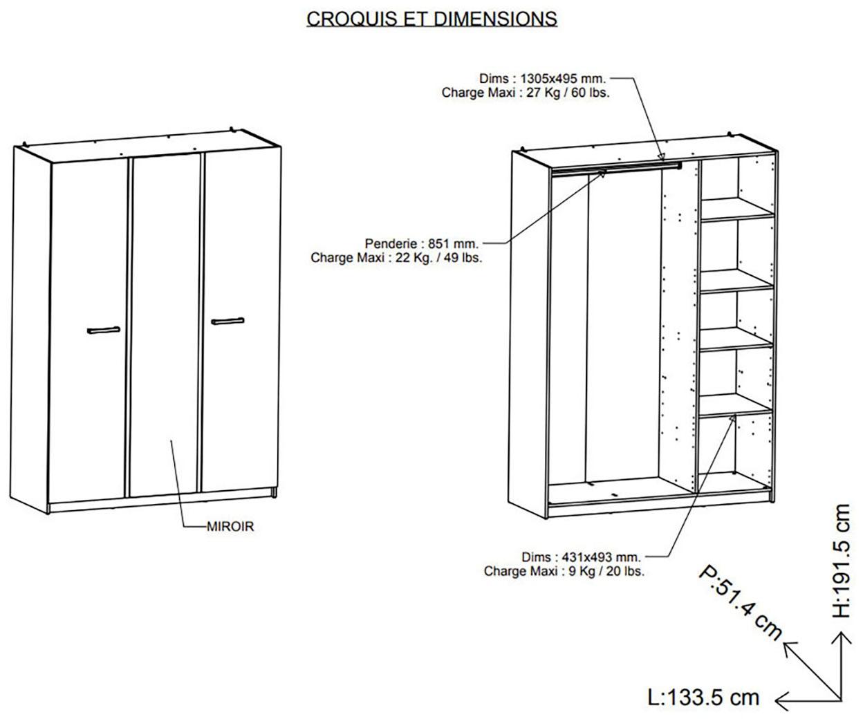 Demeyere GROUP Kinderkleiderschrank »Watson«, SCHRANK 3 TUERIG/1 SPIEGEL