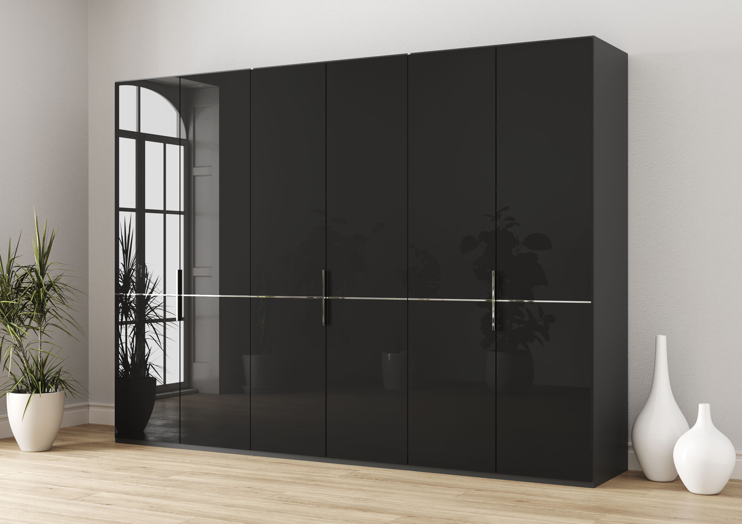 Musterring Kleiderschrank "Imola W" Einlegeböden und Kleiderstangen,mit Glastüren und Aufleistung in Chrom