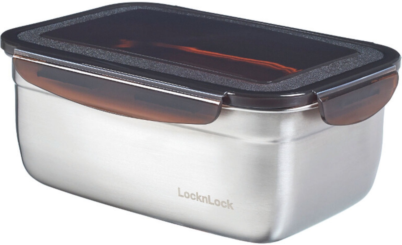 LOCK & LOCK Vorratsdose "Vorratsdose Edelstahl,schwarzer Deckel", (1 tlg.), Edelstahl 3,6 l mit schwarzem Deckel