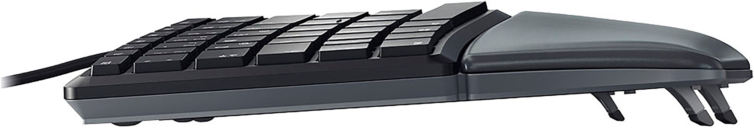 Cherry Tastatur »KC 4500 ERGO Kabelgebundene Ergonomische Tastatur, Schwarz, USB« (Fn-Tasten | Funktionstasten | Handgelenkauflage | Lautstärkeregler | Multimedia-Tasten | Ziffernblock | ergonomische Form | verstellbare Füße)