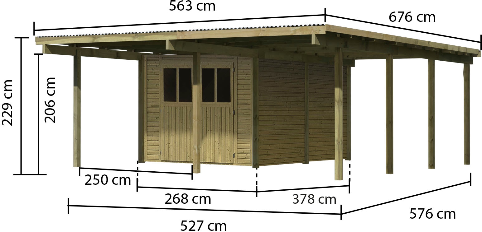 Karibu Doppelcarport »»ECO 2 SET« Variante A, AKTION 2 kdi«, Masivholz, 509 cm, KDI, mit integriertem Abstellraum mittel