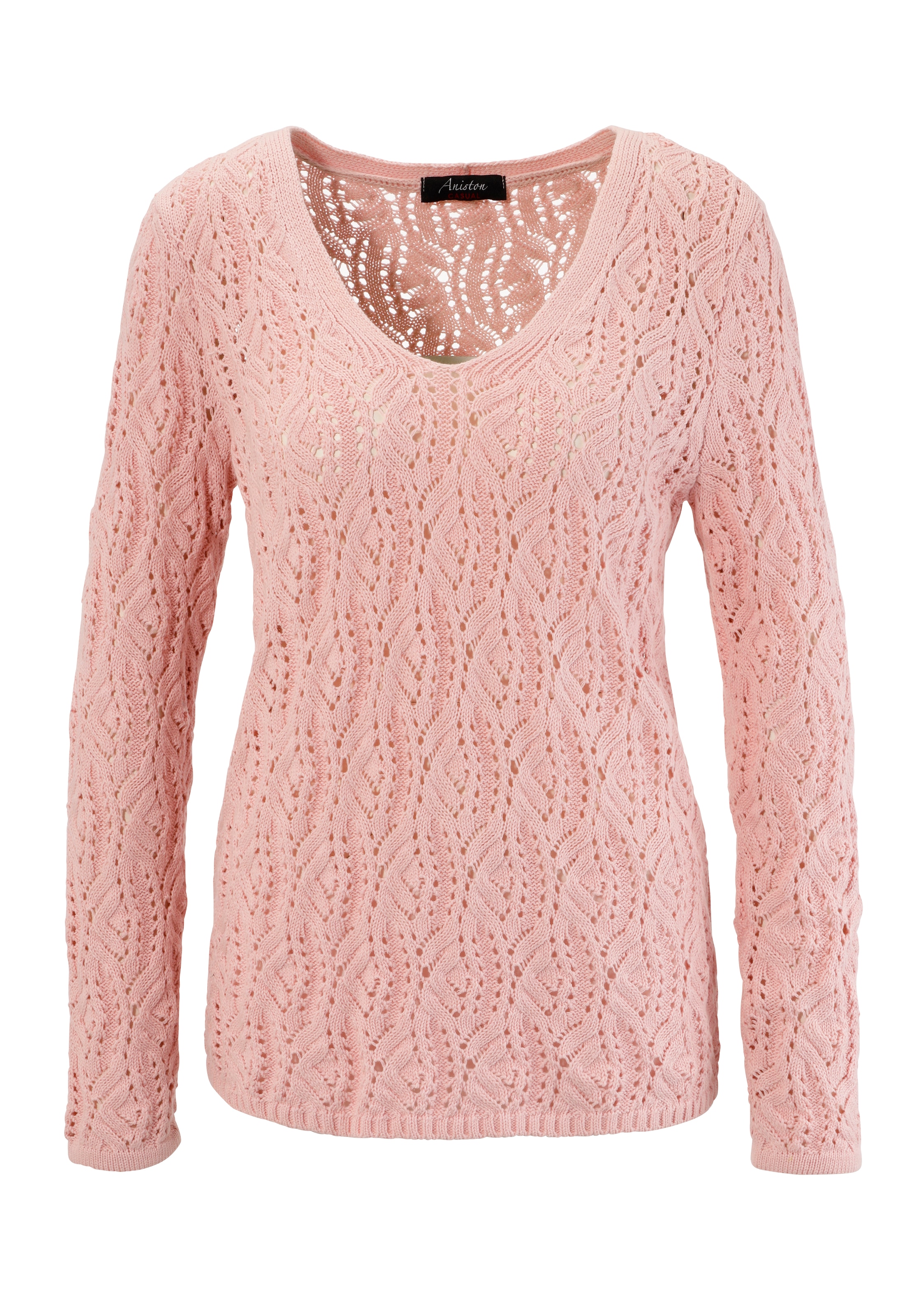 Aniston CASUAL Strickpullover, mit trendigem Ajour-Muster