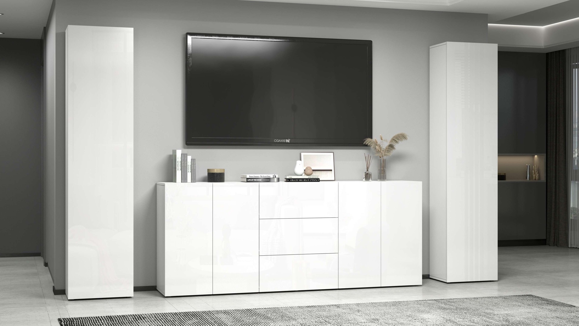INOSIGN Sideboard »Egypt, Kommode, Schrank, Kredenz, grifflos«, 4 Türen, 3 Schubkästen mit Push-To-Open Funktion, Hochglanz Breite 200