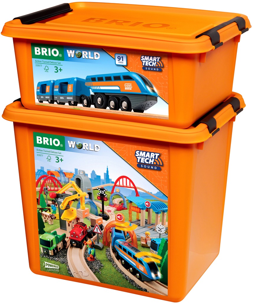 BRIO® Spielzeug-Eisenbahn »BRIO® WORLD, Smart Tech Sound Deluxe Set«, (Set, 91 tlg.), mit Soundeffekten, app-fähig; FSC® - schützt Wald - weltweit