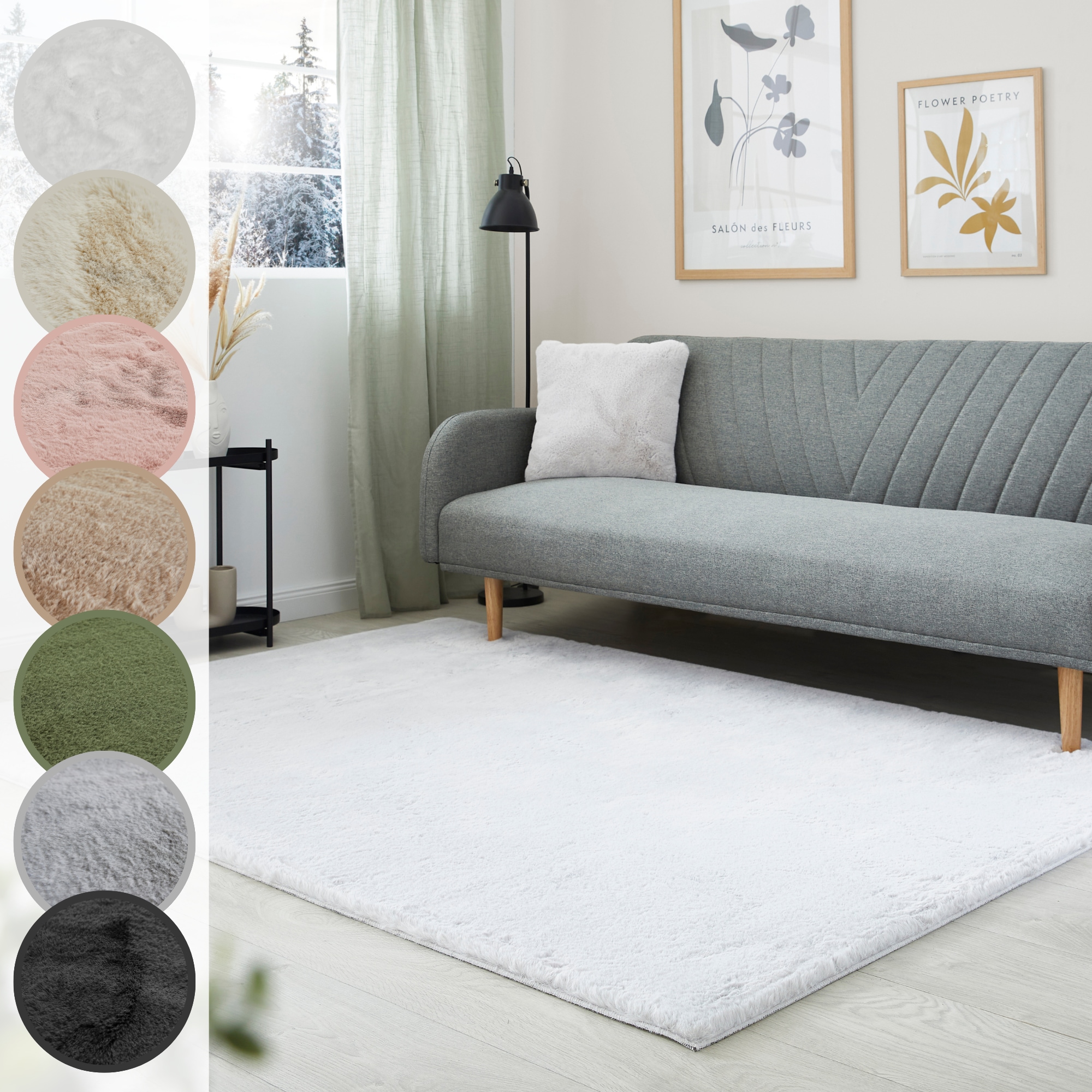 Fellteppich LUXOR LIVING "Novara", weiß (altweiß), B:60cm H:30mm L:120cm, Kunstfaser, Teppiche, Fellteppich, Kunstfell, Kaninchenfell-Haptik, besonders weicher Hochflor