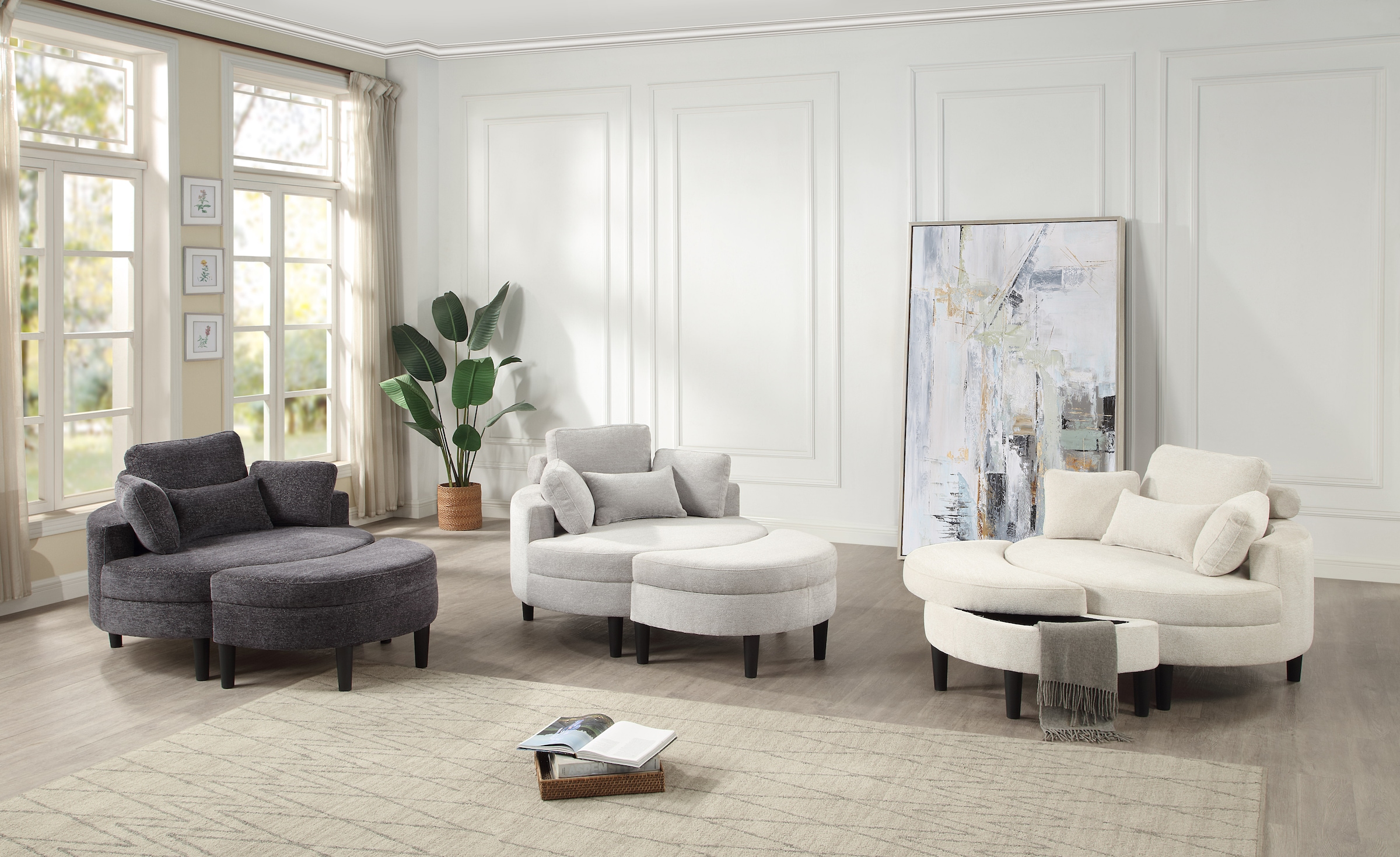 ATLANTIC home collection Loveseat »Ravi«, XXL- Sessel, inklusive Stauraumhocker, Rückenkissen & drei Zierkissen
