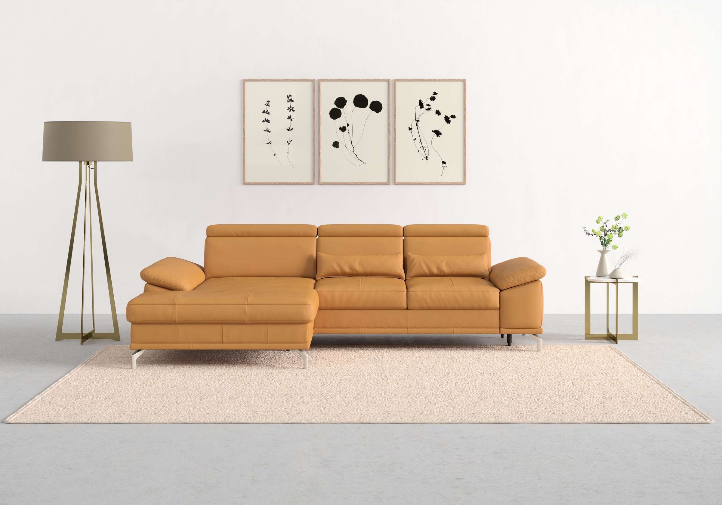 sit&more Ecksofa »Cabrio L-Form, mit Sitztiefenverstellung, Arm- und Kopfteilverstellung«, 2 Nierenkissen, Federkern, optional Bettfunktion und Stauraum