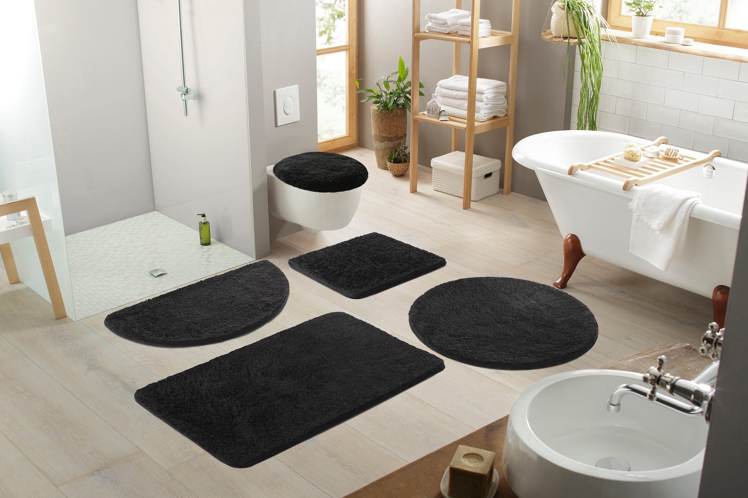 my home Badematte »Merida, Badvorleger, Badezimmer Teppich«, rutschhemmend beschichtet, fußbodenheizungsgeeignet-schnell trocknend-strapazierfähig, Badteppich, Uni Farben, rechteckig, rund & als 2-tlg. Set erhältlich