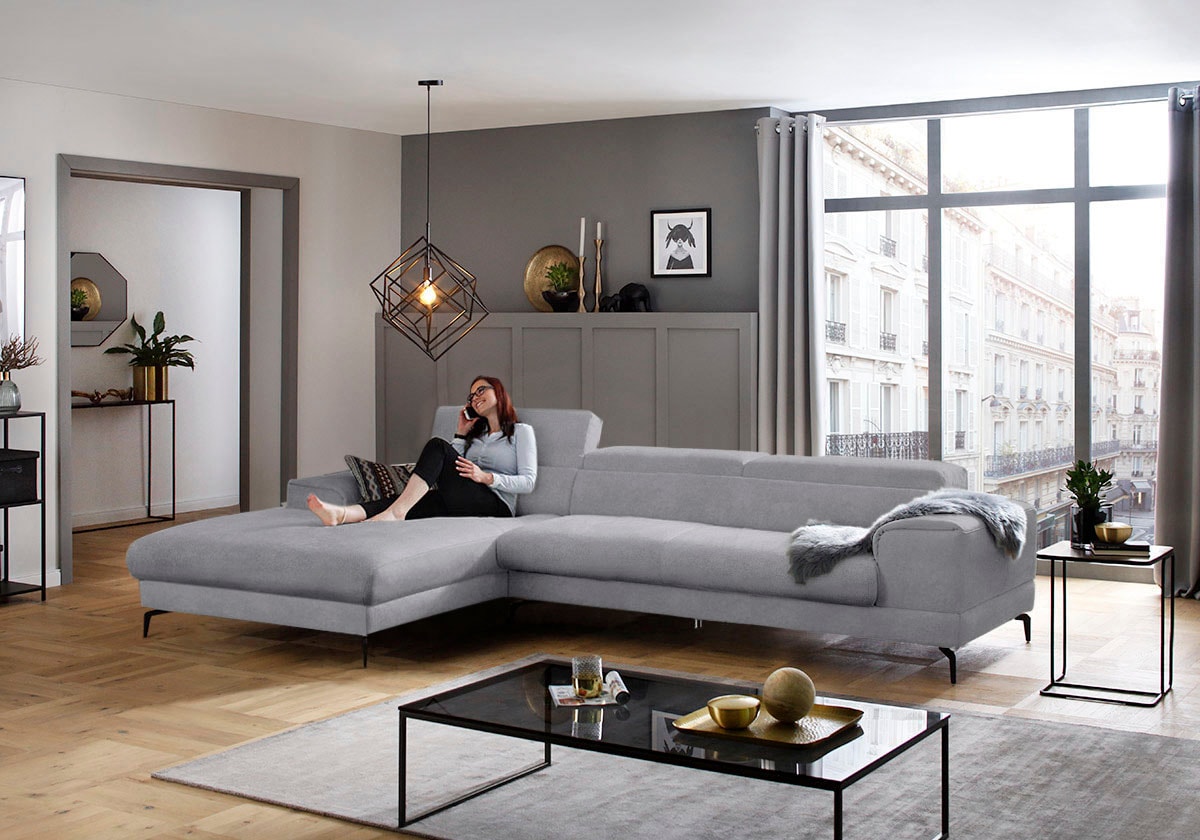 W.SCHILLIG Ecksofa "piedroo, Designsofa mit tollem Sitzkomfort, bequem, L-Form" Kopfteilverstellung, wahlweise mit Sitztiefenverstellung, Breite 343cm