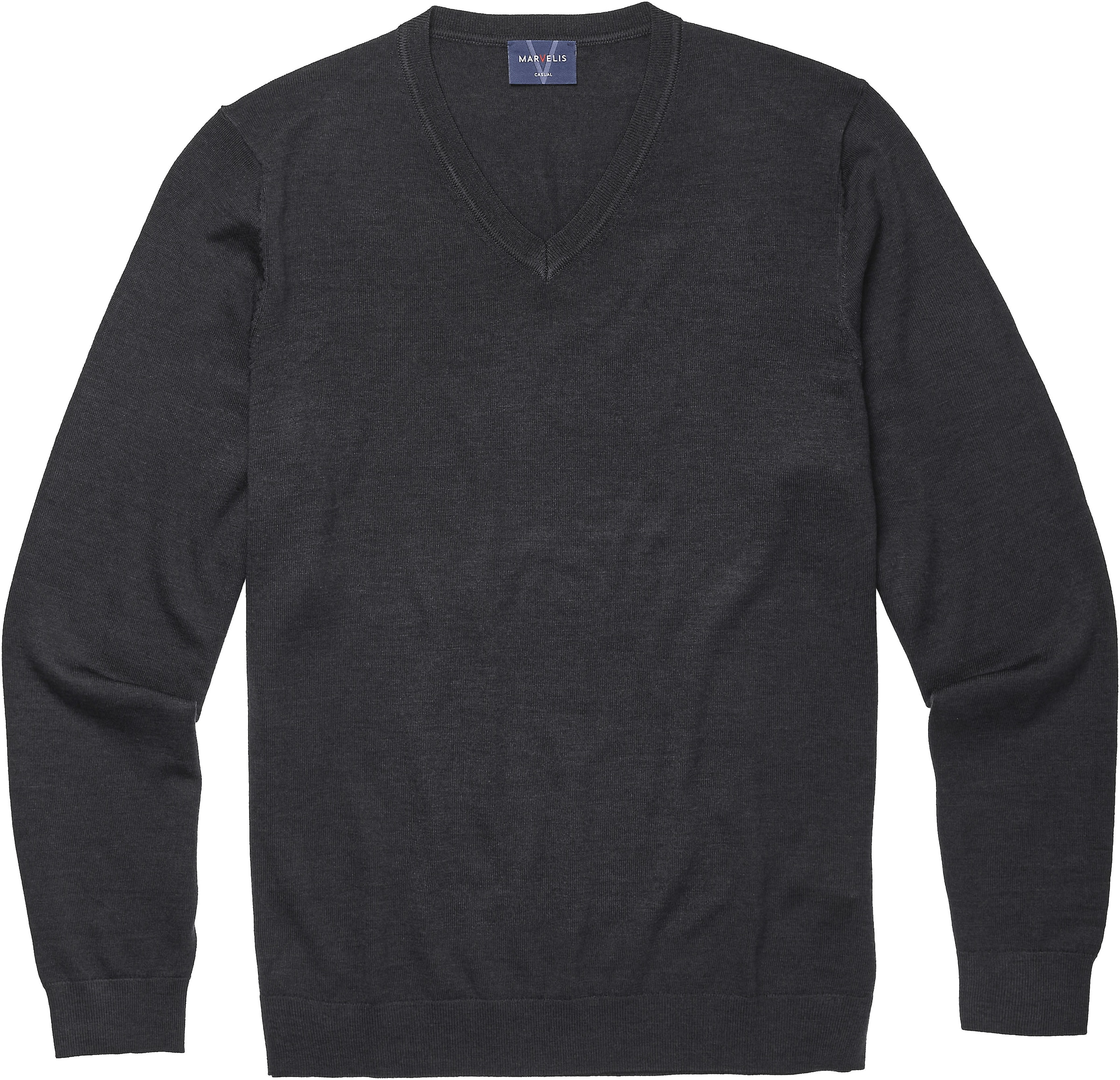 V-Ausschnitt-Pullover MARVELIS, Herren, Gr. XXL, schwarz, Strick, Obermaterial: 100% Schurwolle, normal, V-Ausschnitt, Rippbündchen, Pullover
