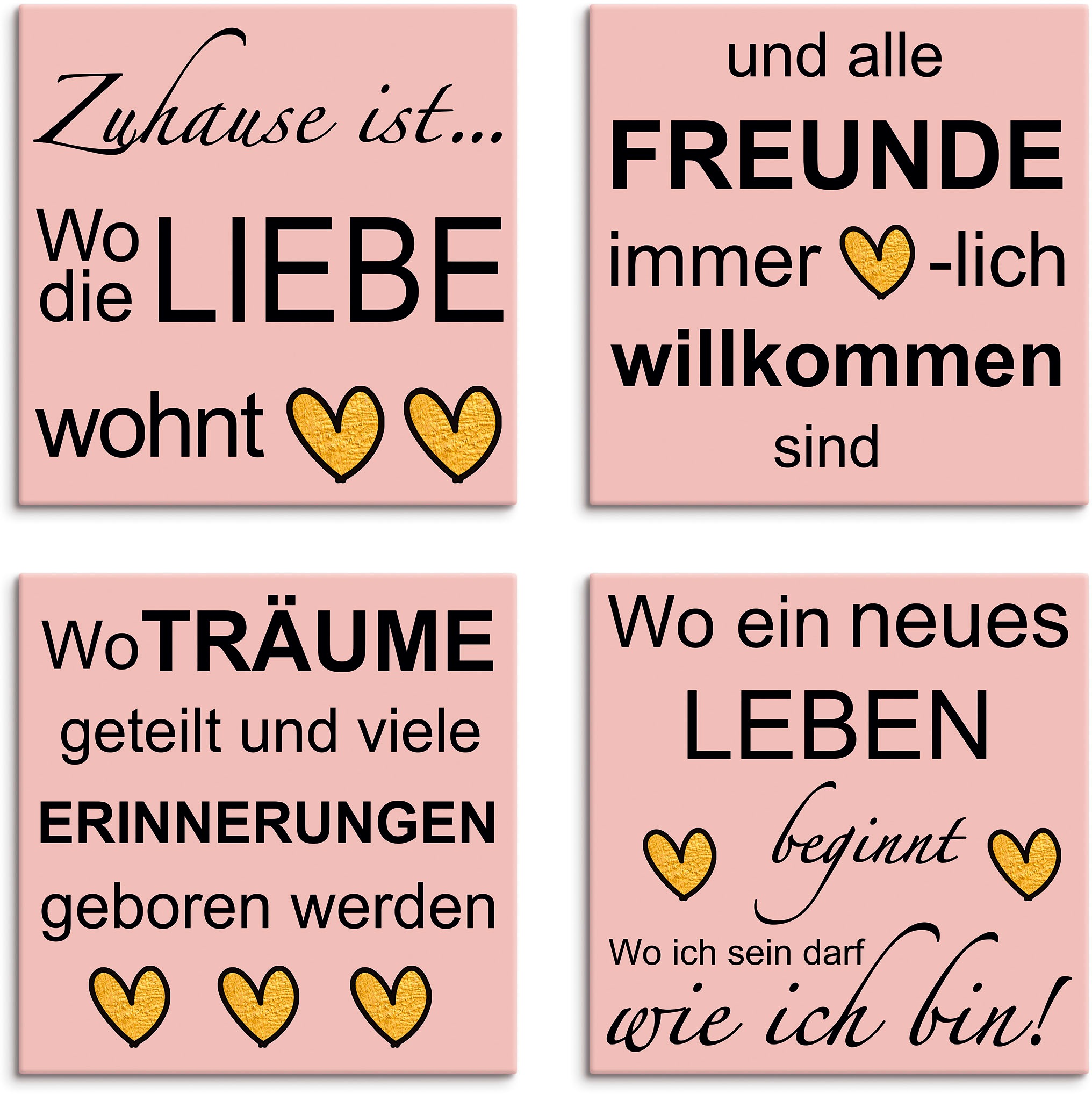 Artland Leinwandbild "Wo die Liebe wohnt" Sprüche & Texte 4 Stk. tlg. 4er Set, verschiedene Größen