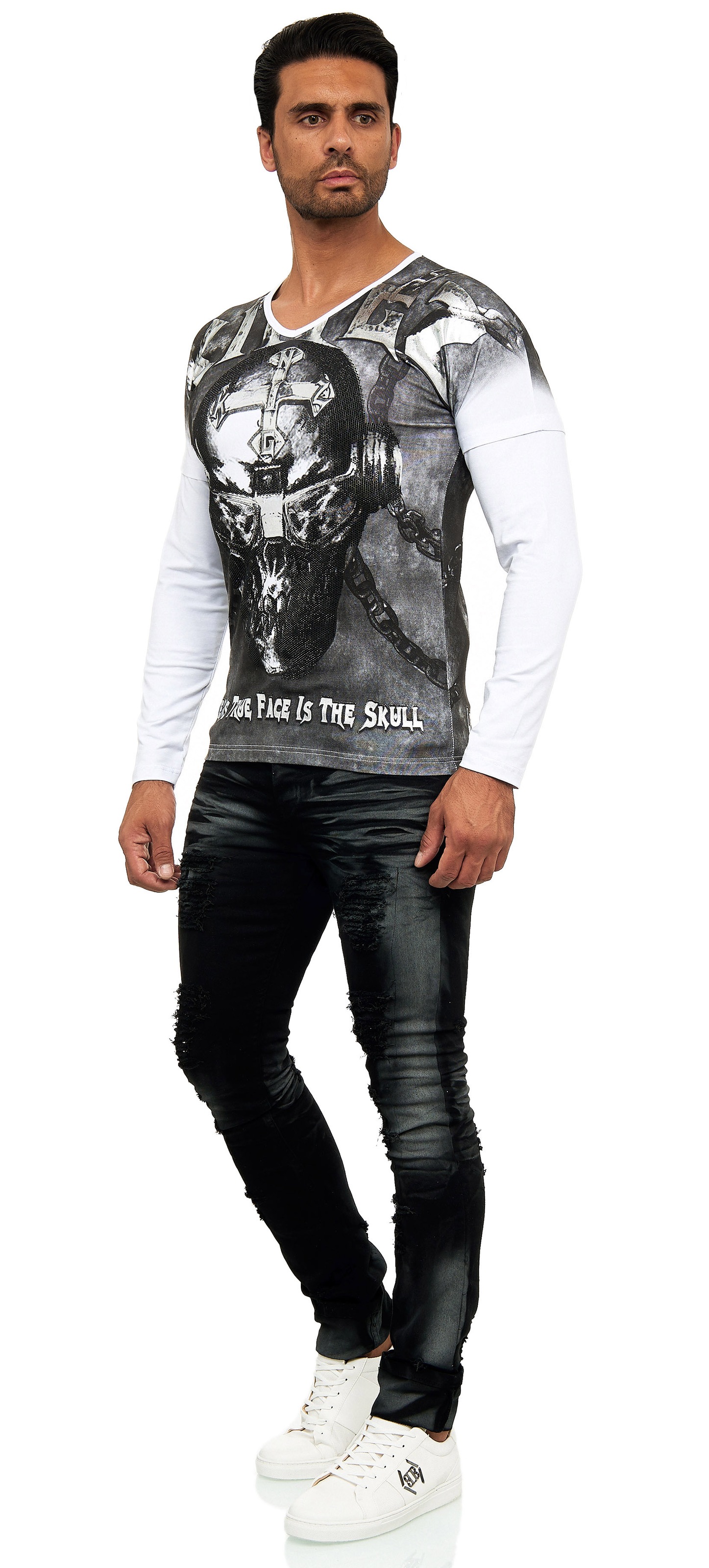 KINGZ Langarmshirt, mit coolem Totenkopf Print