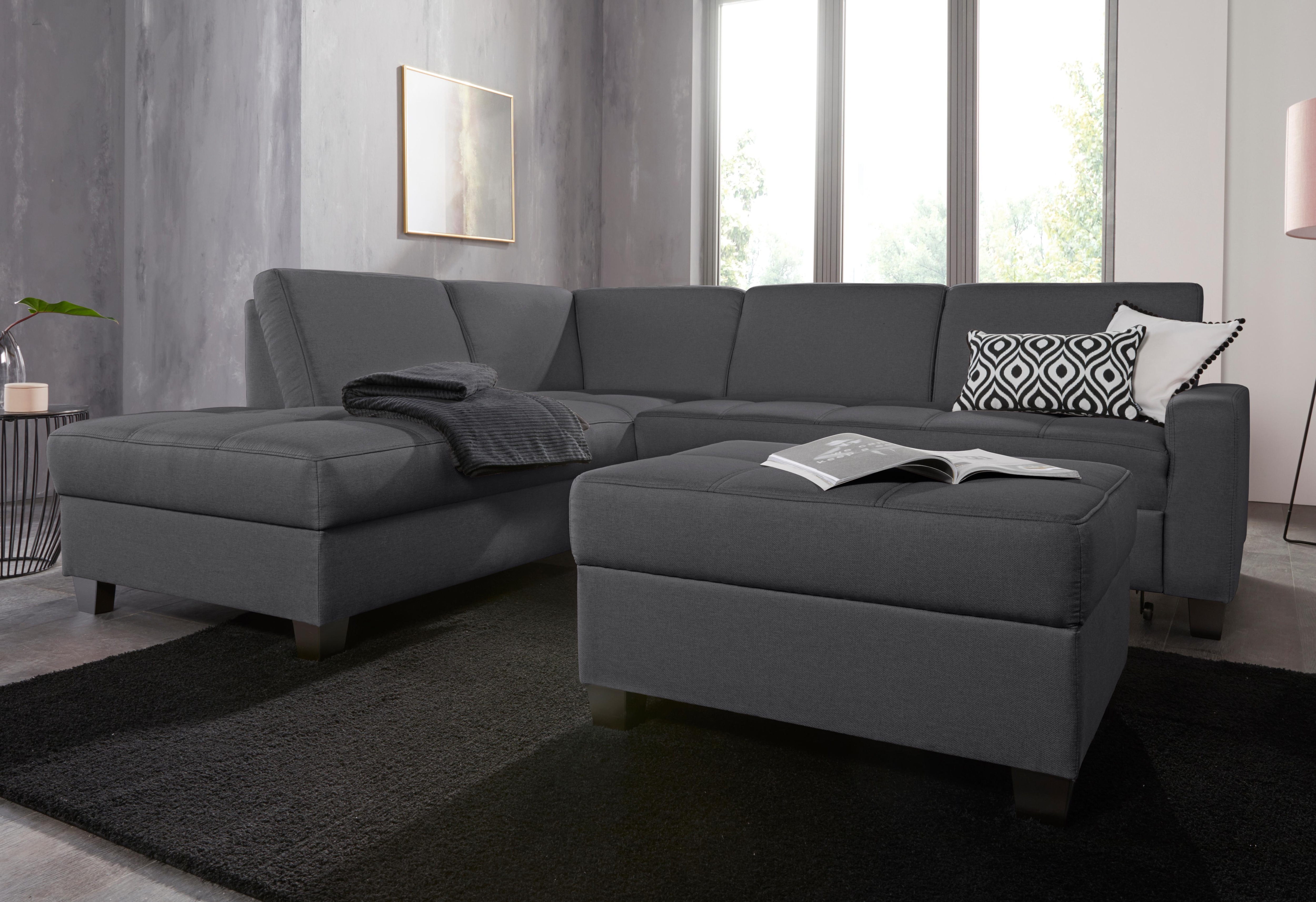 DOMO collection Ecksofa "Florentina zeitlos und elegant, Sitznähte als Designelement, L-Form" wahlweise mit Bettfunktion, mit Kontrastnaht, Komfortsitzhöhe 47cm