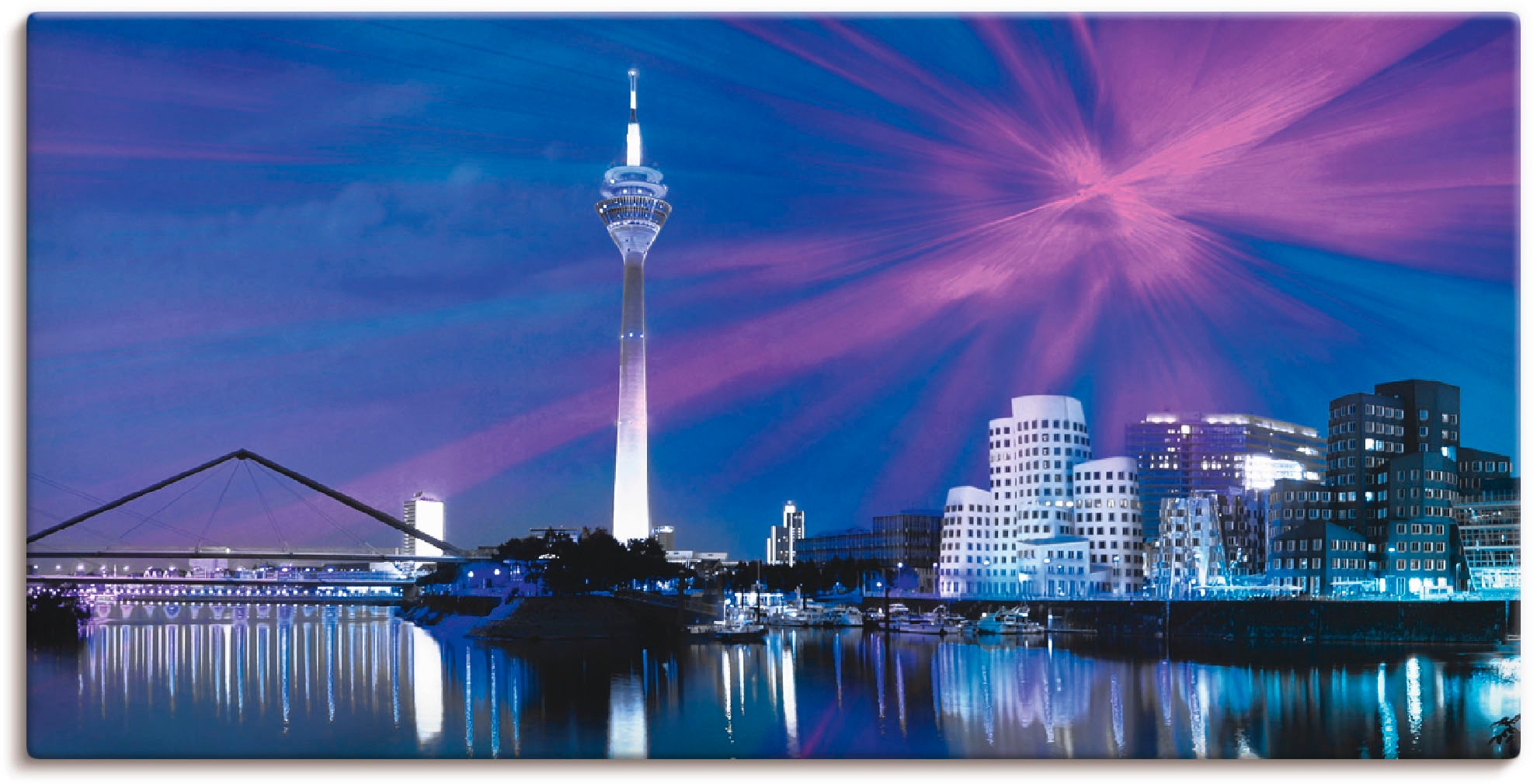 Artland "Düsseldorf Skyline Abstrakte Collage" Deutschland 1 Stk. tlg. auf Holzrahmen gespannt