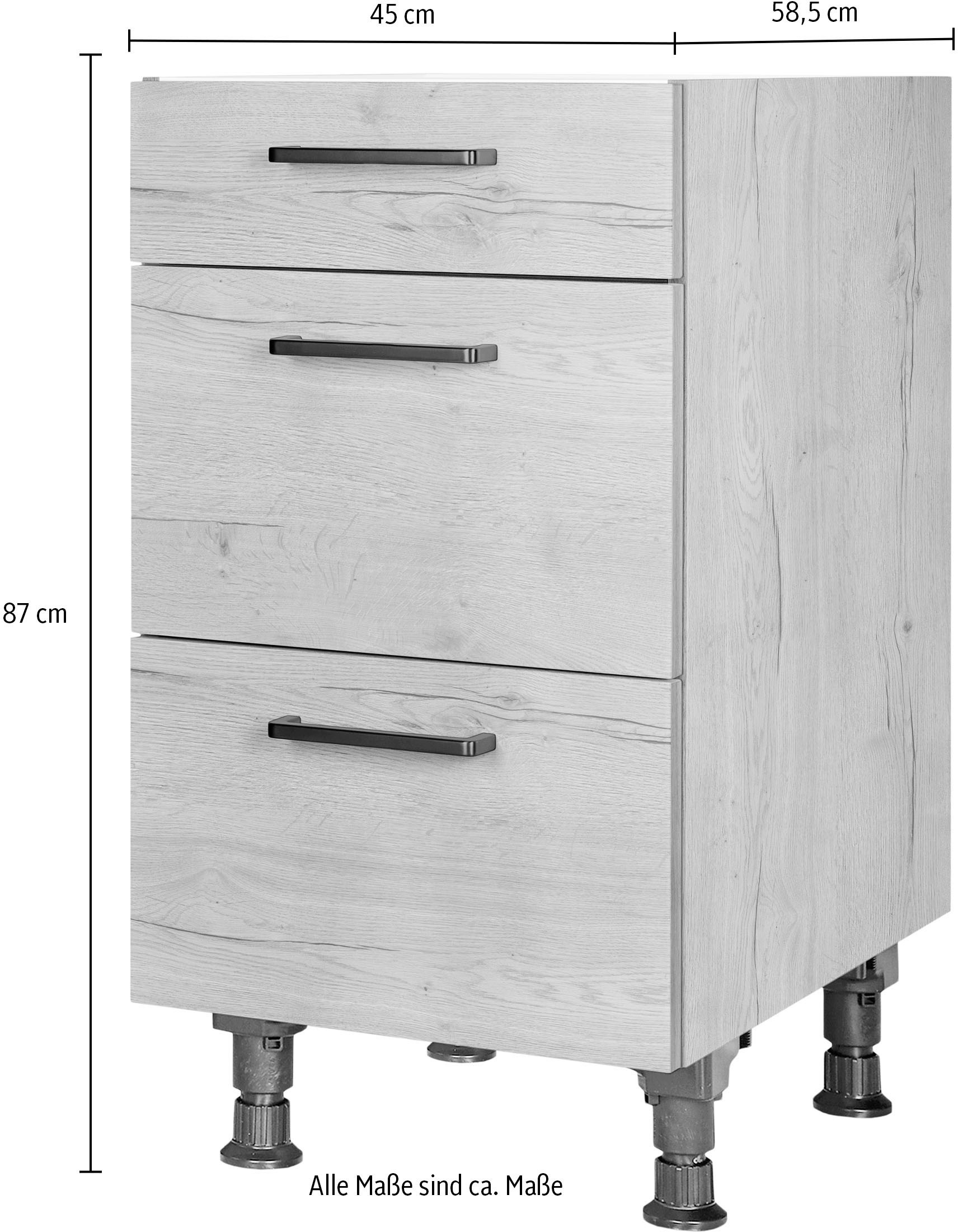 nobilia® Unterschrank »"Structura", vormontiert, mit höhenverstellbaren Sockelfüßen, in den«, Breiten 30, 45, 60 und 90 cm, mit Schubkasten und Auszügen