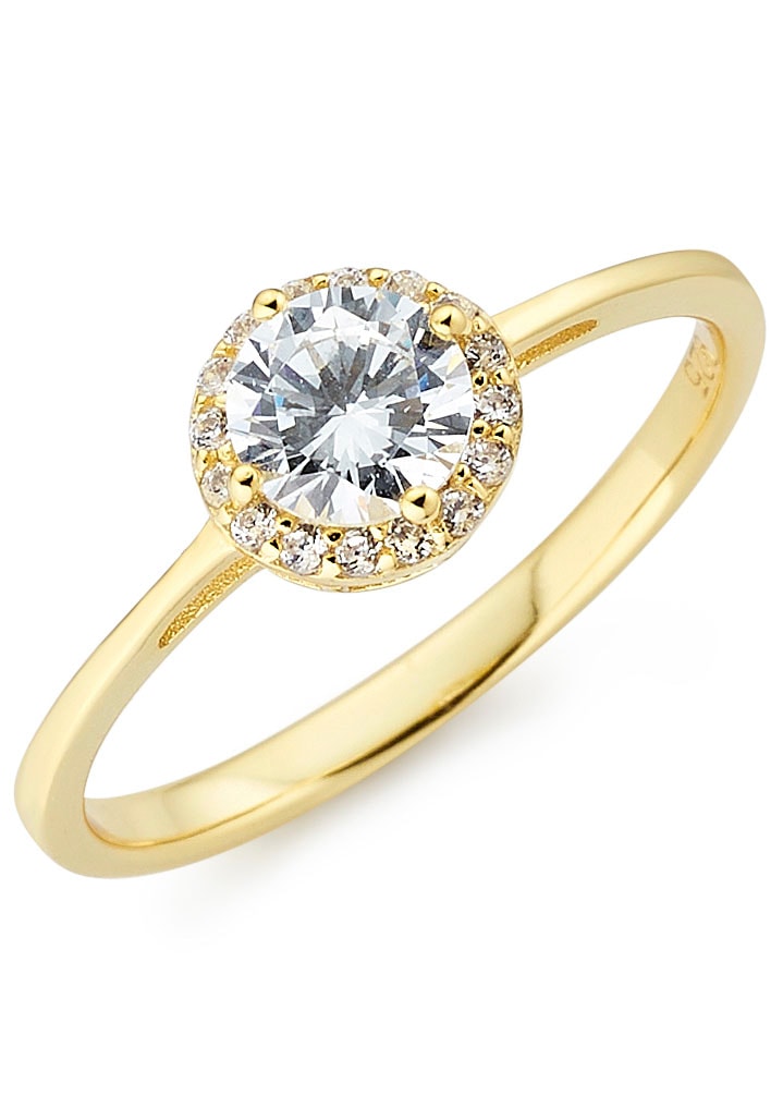 Fingerring FIRETTI "Schmuck Geschenk Silber 925 Silberring Verlobungsring" Gr. 59, gold (gelbgoldfarben, kristallweiß), Fingerringe, Damen, 59, Silber 925 (Sterlingsilber), 2mm, Fingerring, mit Zirkonia (synth.)