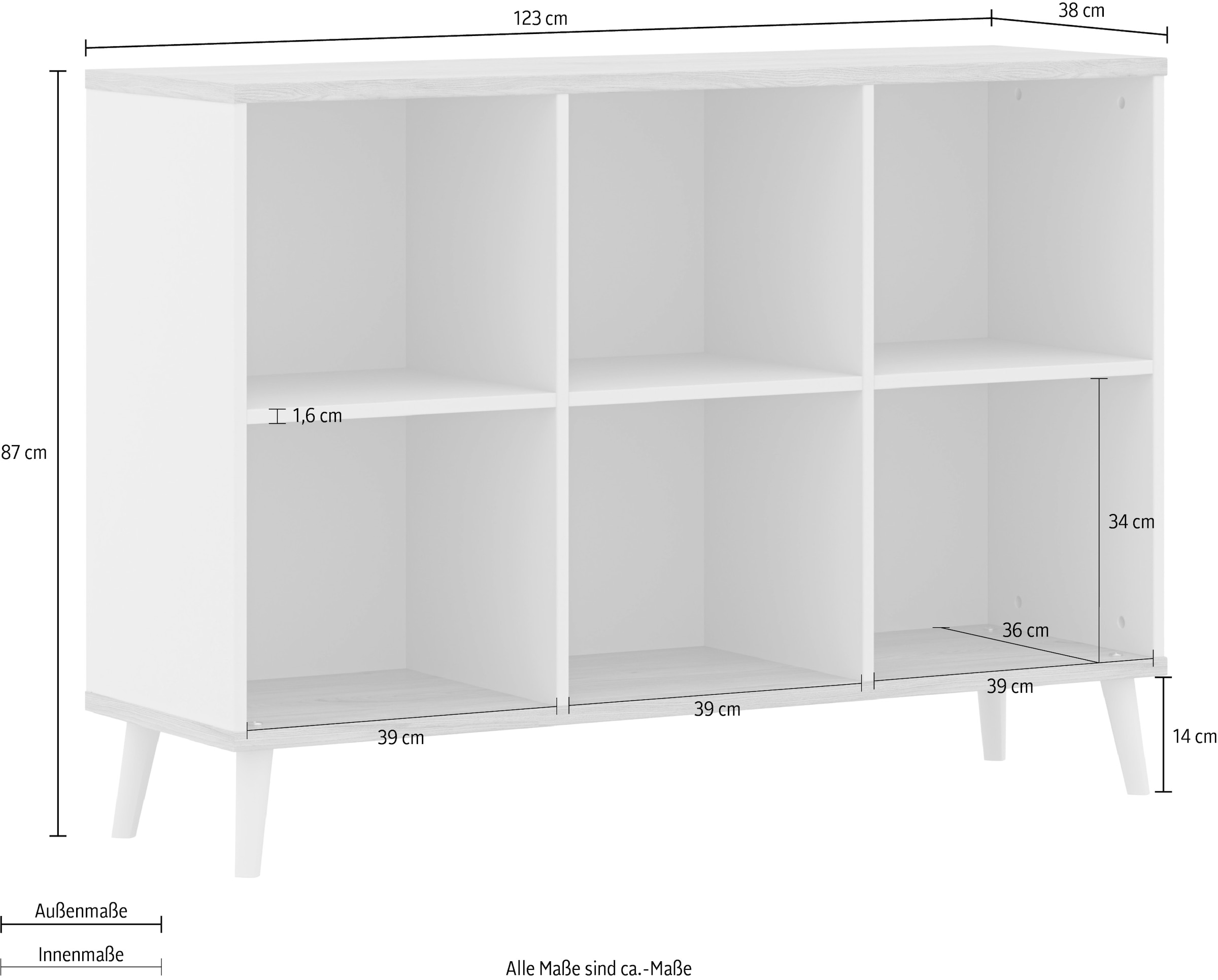YUNY by PAIDI Sideboard »HAZEL in Beige, 6 offene Fächer« modernes & stabiles Regal aus Holz, offenes Standregal