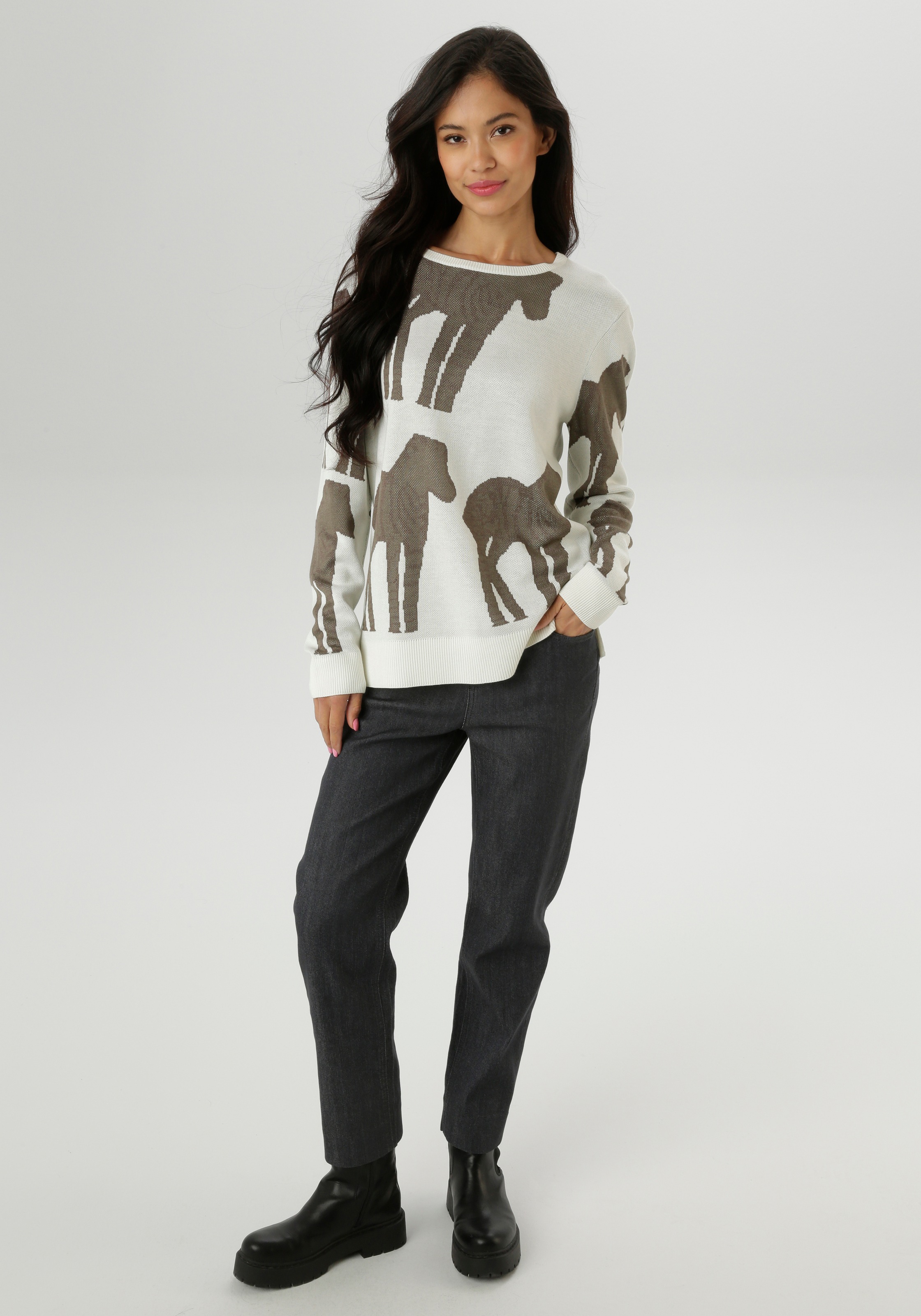 Aniston SELECTED Strickpullover, mit trendiger und großflächiger Jacquardmusterung - NEUE KOLLEKTION