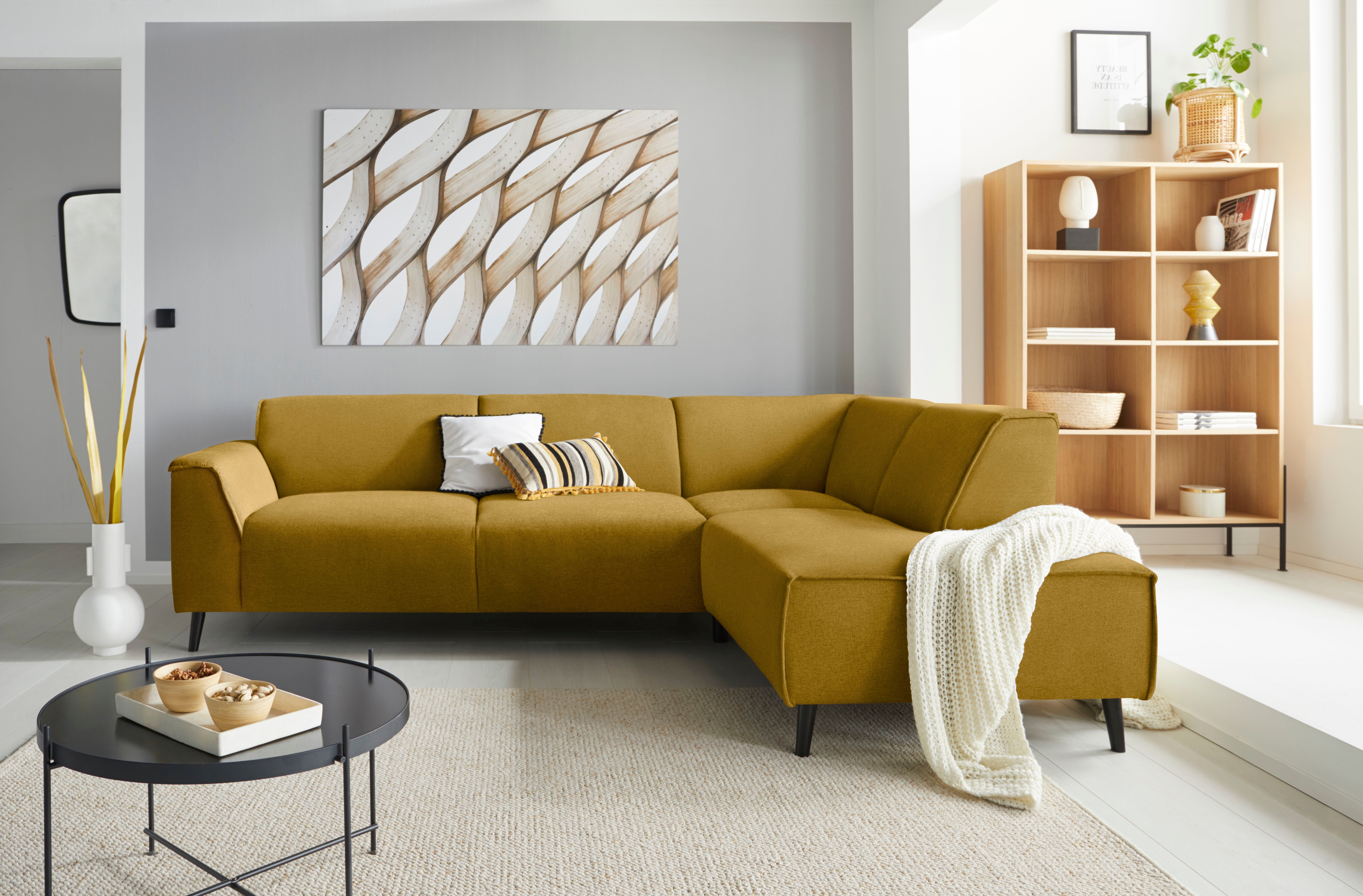 DOMO collection Ecksofa "Amora, bequem und zeitlos, L-Form" mit Federkern, Fußhöhe passend für gängige Saugroboter