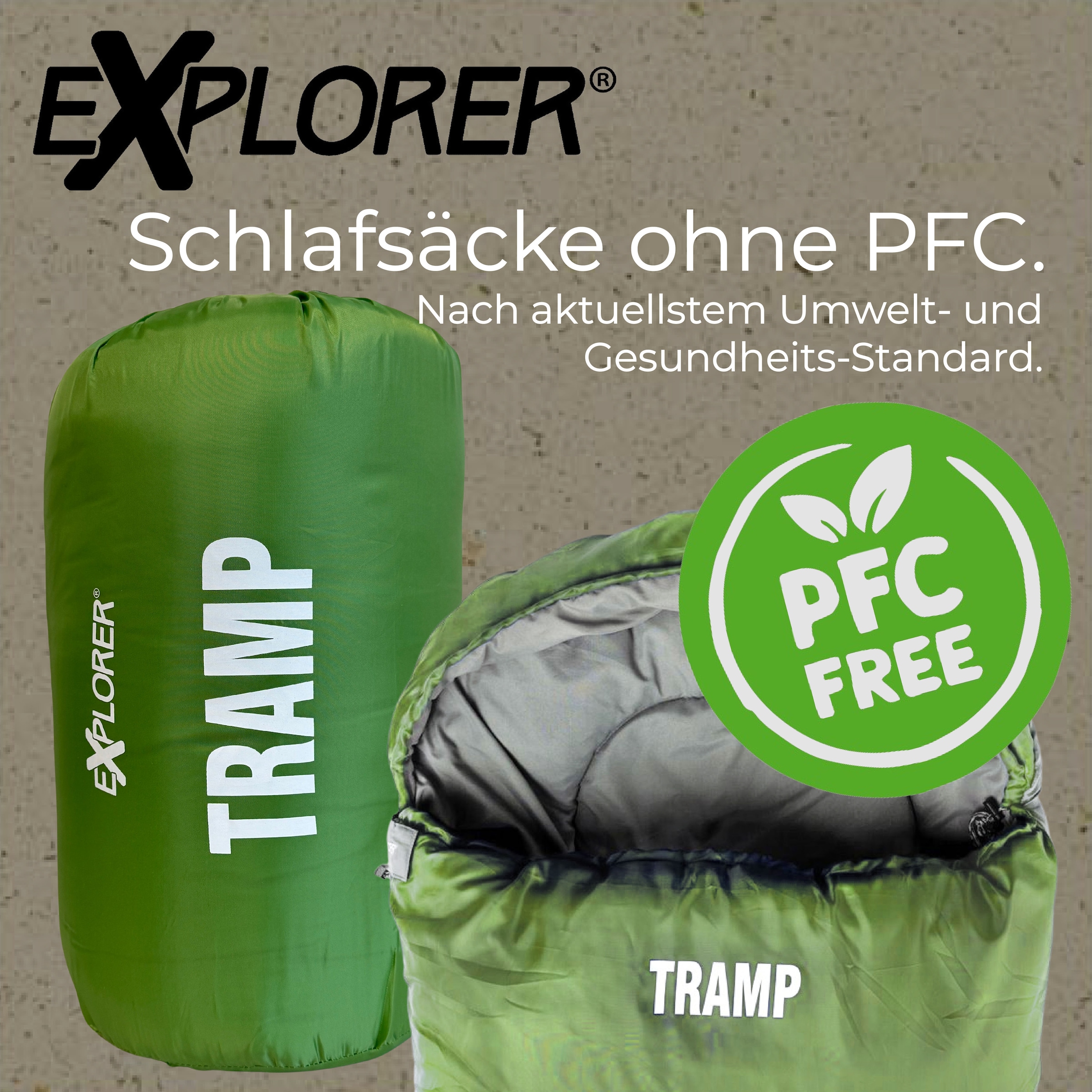 EXPLORER Mumienschlafsack »TRAMP Camping Schlafsack 230x80x55cm Outdoor«, (+9°C bis -9°C warm Frühling/Sommer/Herbst Reise Festival), kombinierbar leicht 1300g