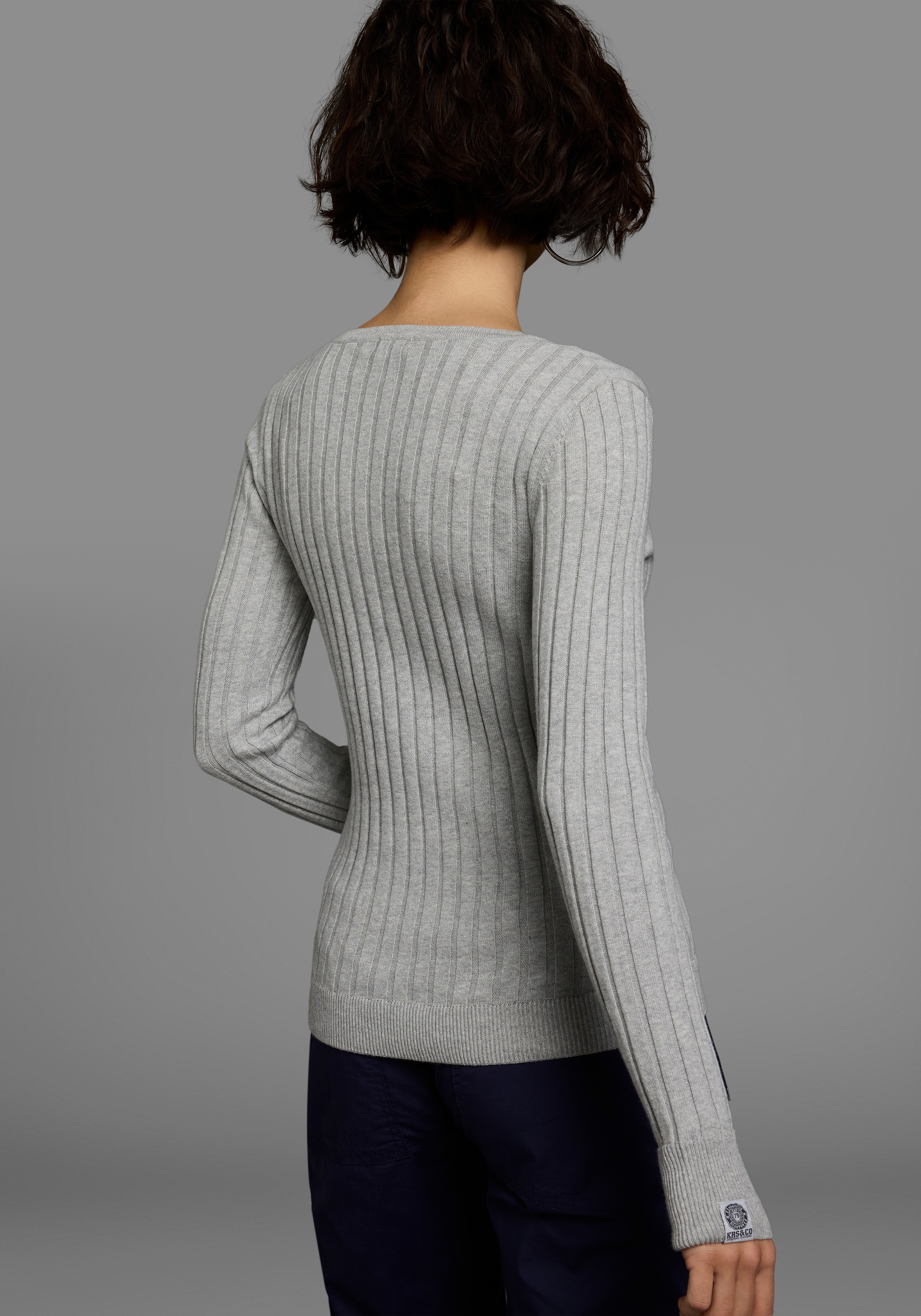 Thumbnail - KangaROOS V-Ausschnitt-Pullover, in breit geripptem Feinstrick