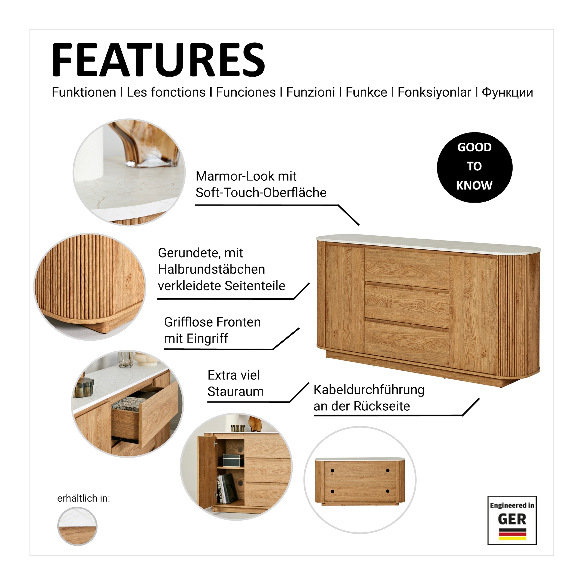 Jahnke Sideboard »GROOVE SB 160«, (1 St.), Sideboard, abgerundet, Marmor-Look, Breite ca. 159,5 cm