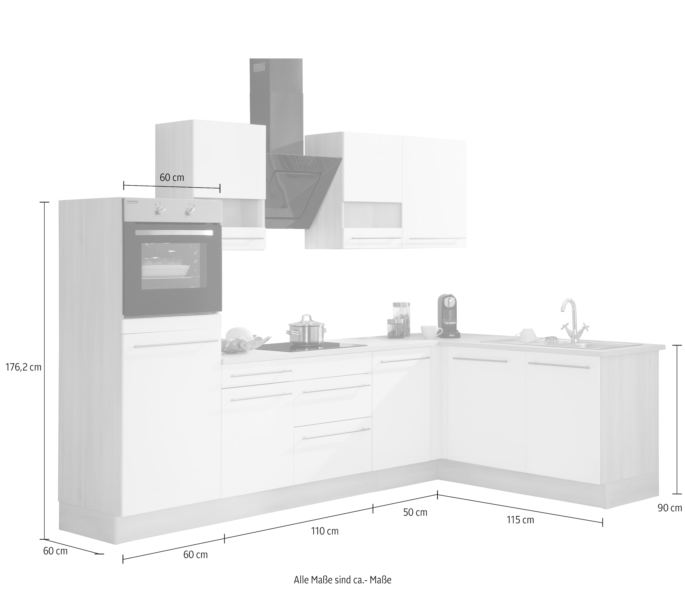 OPTIFIT Winkelküche »Bern«, Stellbreite 285x175 cm, wahlweise mit E-Geräten