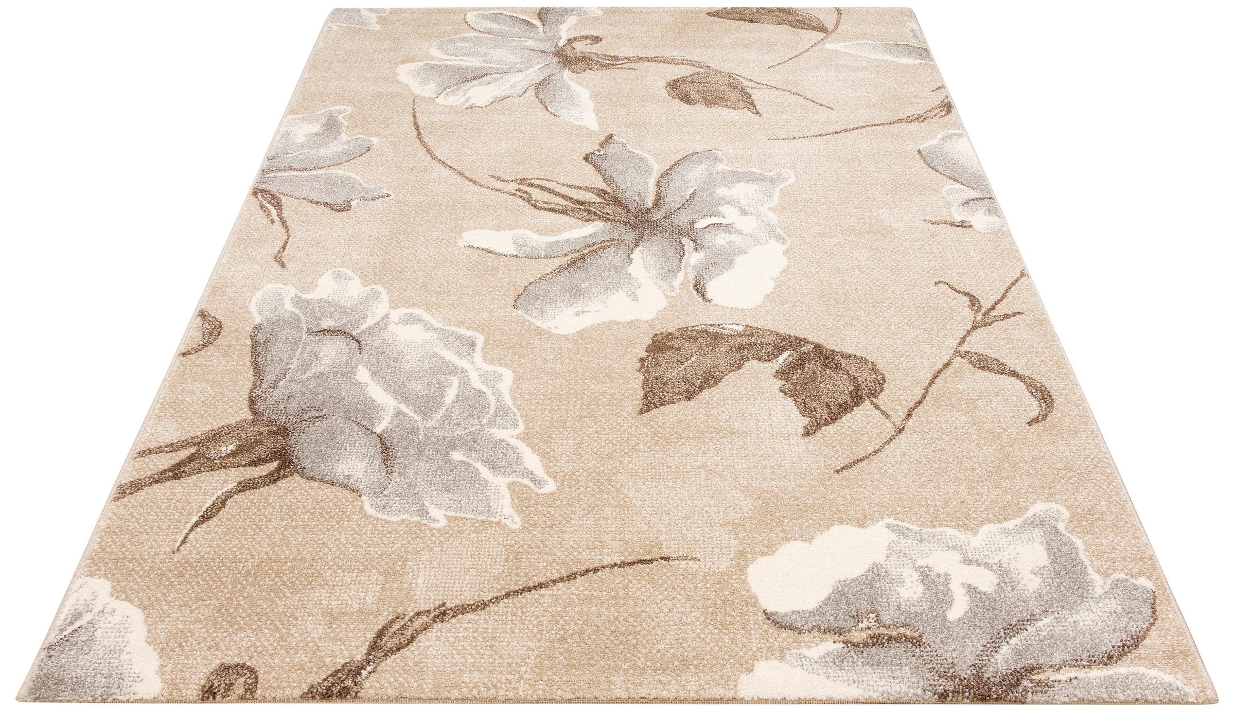 my home Teppich "Sofia", rechteckig, Blumen Design, flacher Teppich, florales Muster, weich