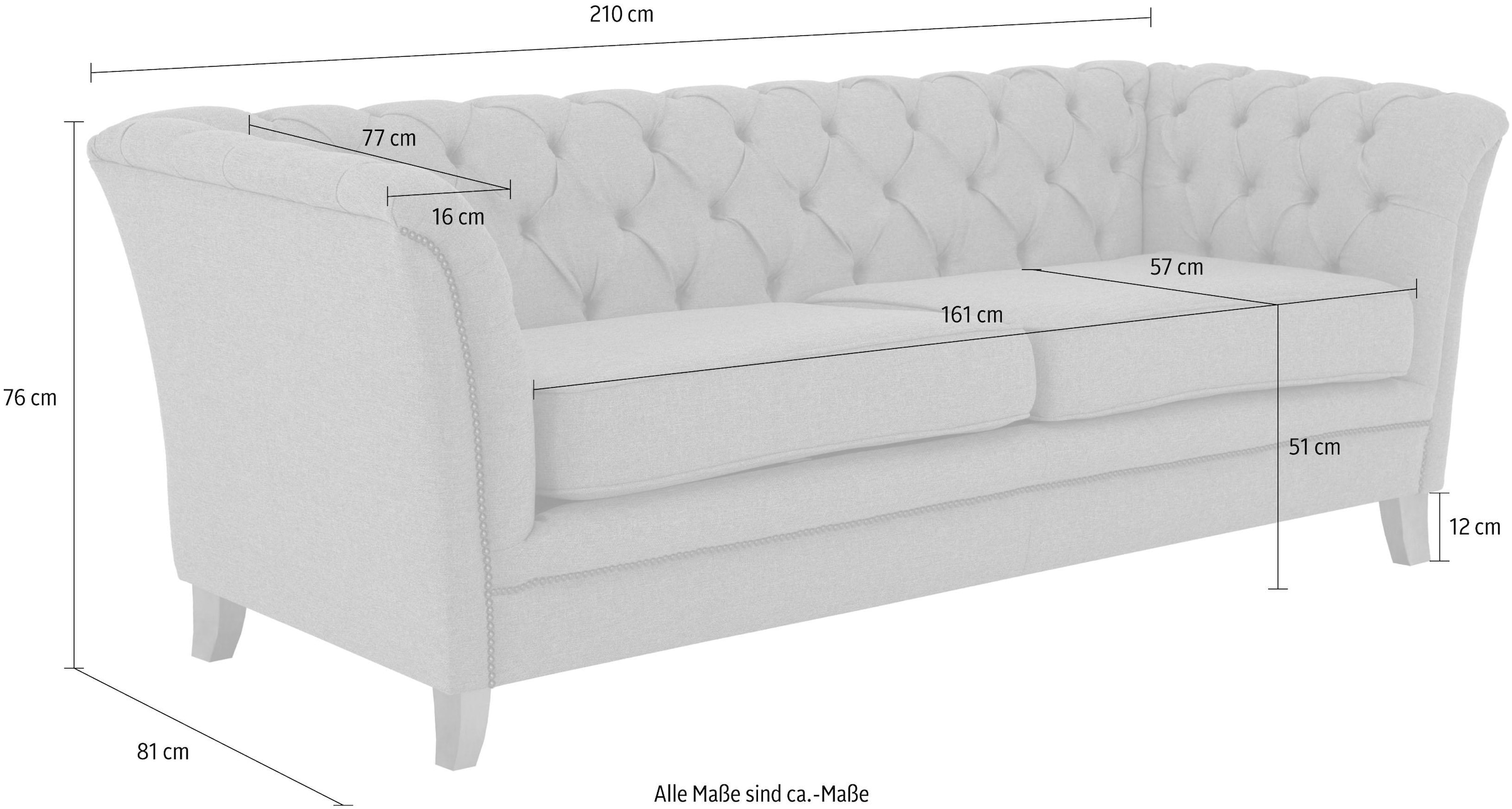 Home affaire 3-Sitzer »Newport« mit Knopfheftung im Rücken, Keder und feinen Armlehnen