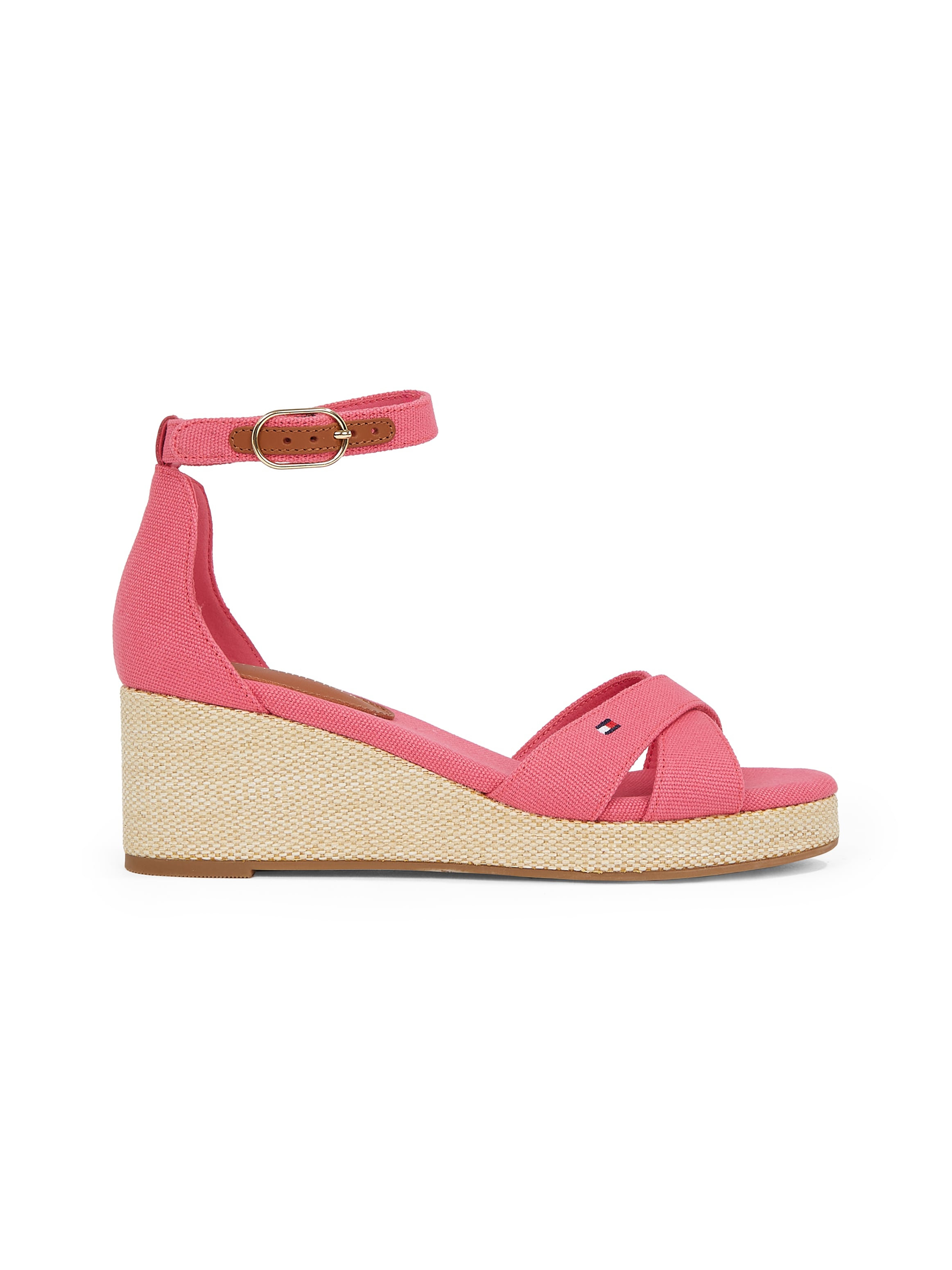 Tommy Hilfiger Keilsandalette »FLAG CRISS-CROS MID WEDGE ESPAD«, Riemchensandale, Sommerschuh mit verstellbarer Schnalle