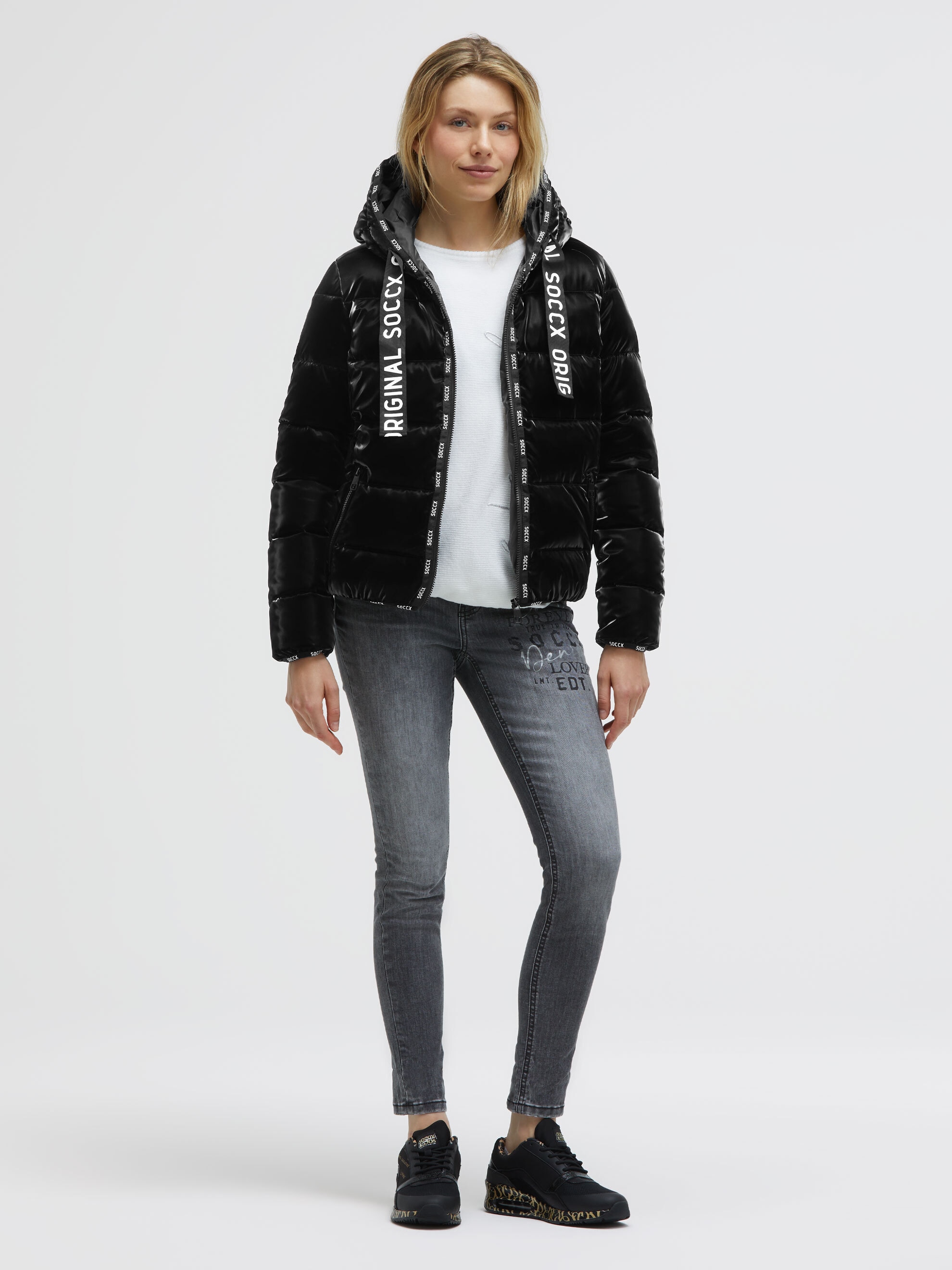 SOCCX Winterjacke mit Kapuze mit Reißverschluss an den Einschubtaschen