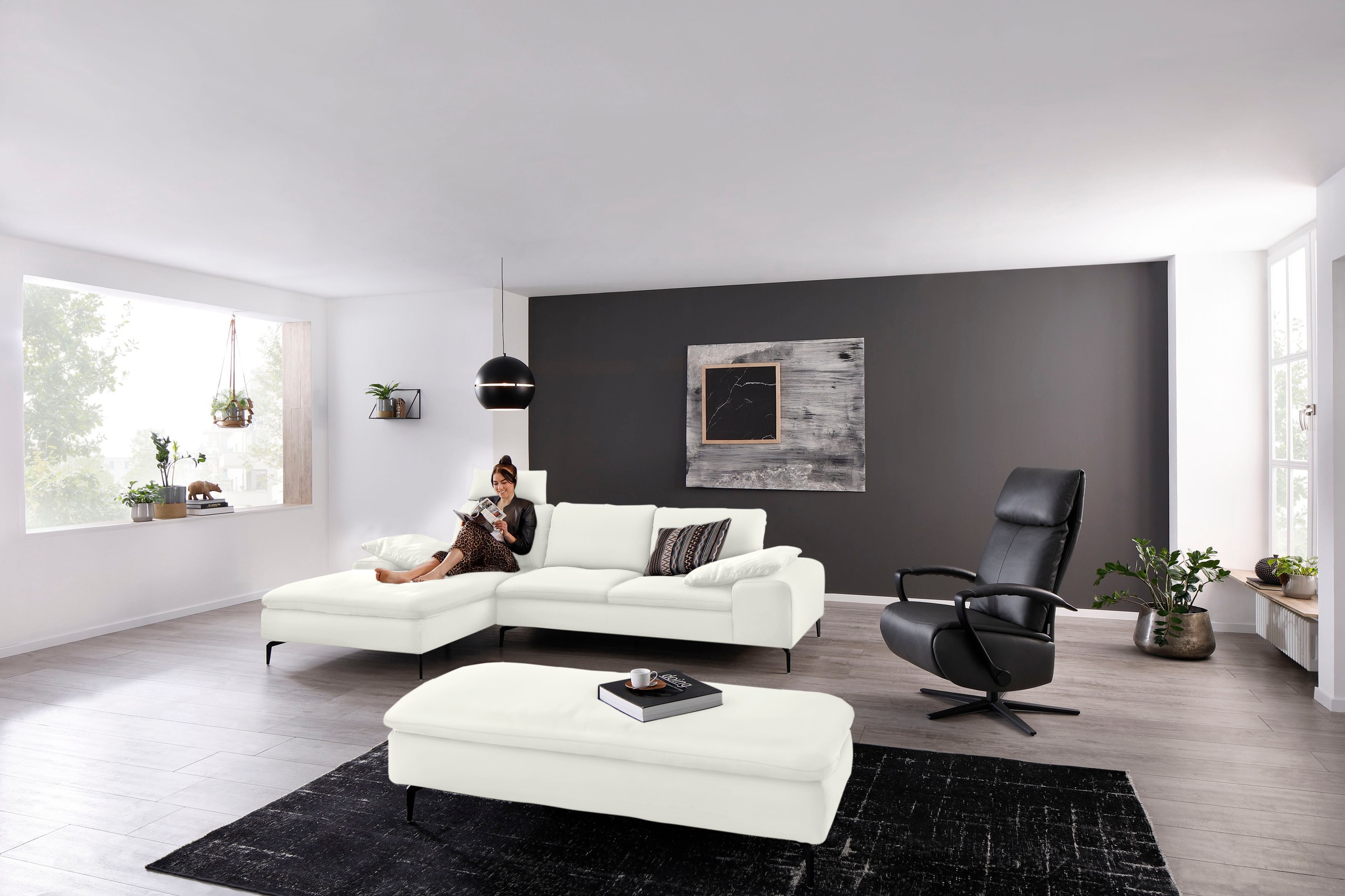 W.SCHILLIG Ecksofa »valentinoo, Designsofa, bequem, elegant und zeitlos, L-Form«, (Set), inklusive Hocker, mit Sitztiefenverstellung, Breite 299 cm