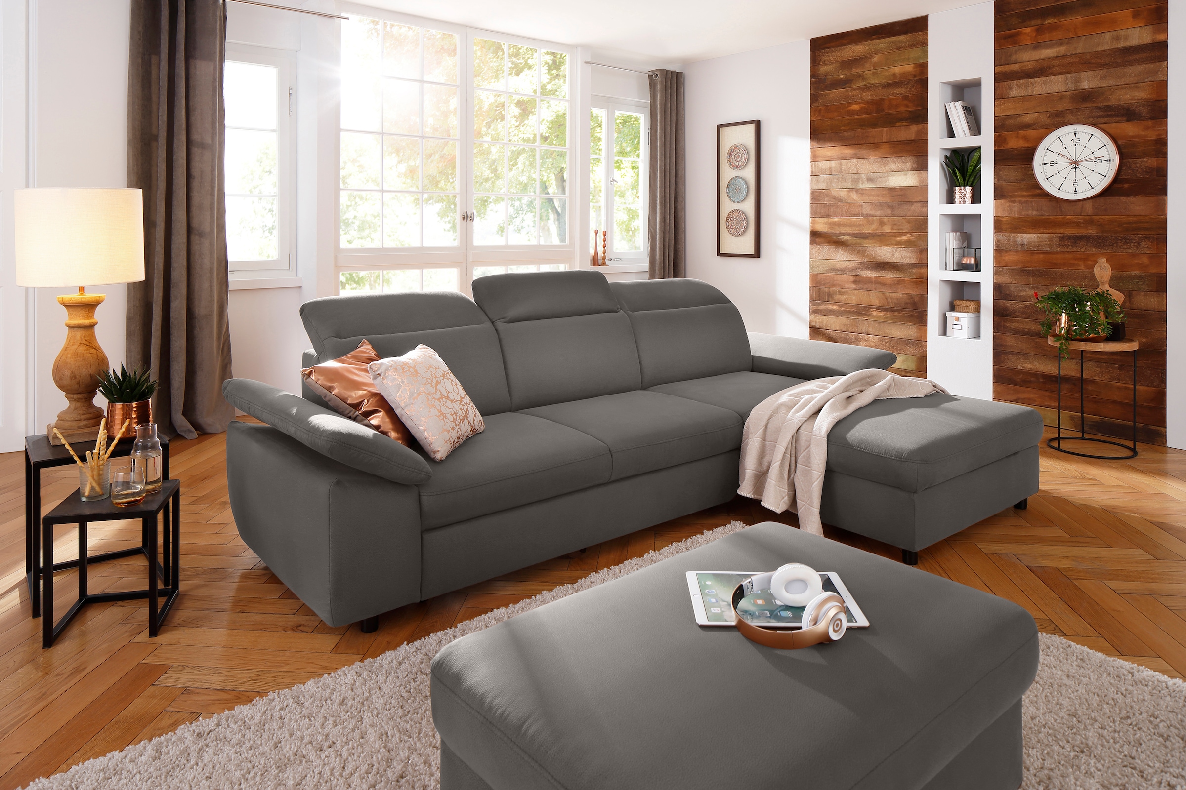 OTTO home Ecksofa "Mauritius L-Form" mit Kopfteil- und Armlehnverstellung, Schlaffunktion & Bettkasten
